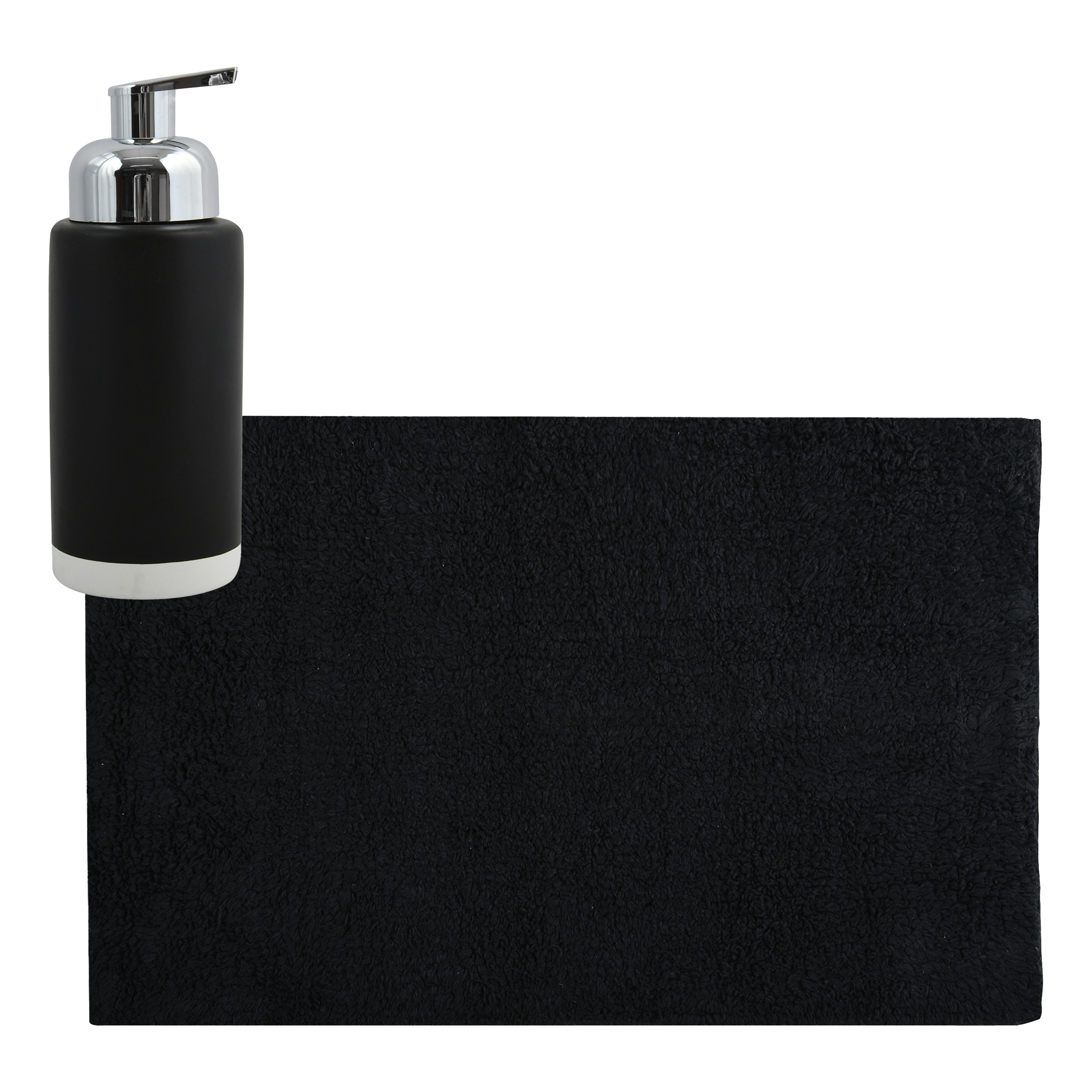 MSV badkamer droogloop mat-tapijt 40 x 60 cm met zelfde kleur zeeppompje 275 ml zwart