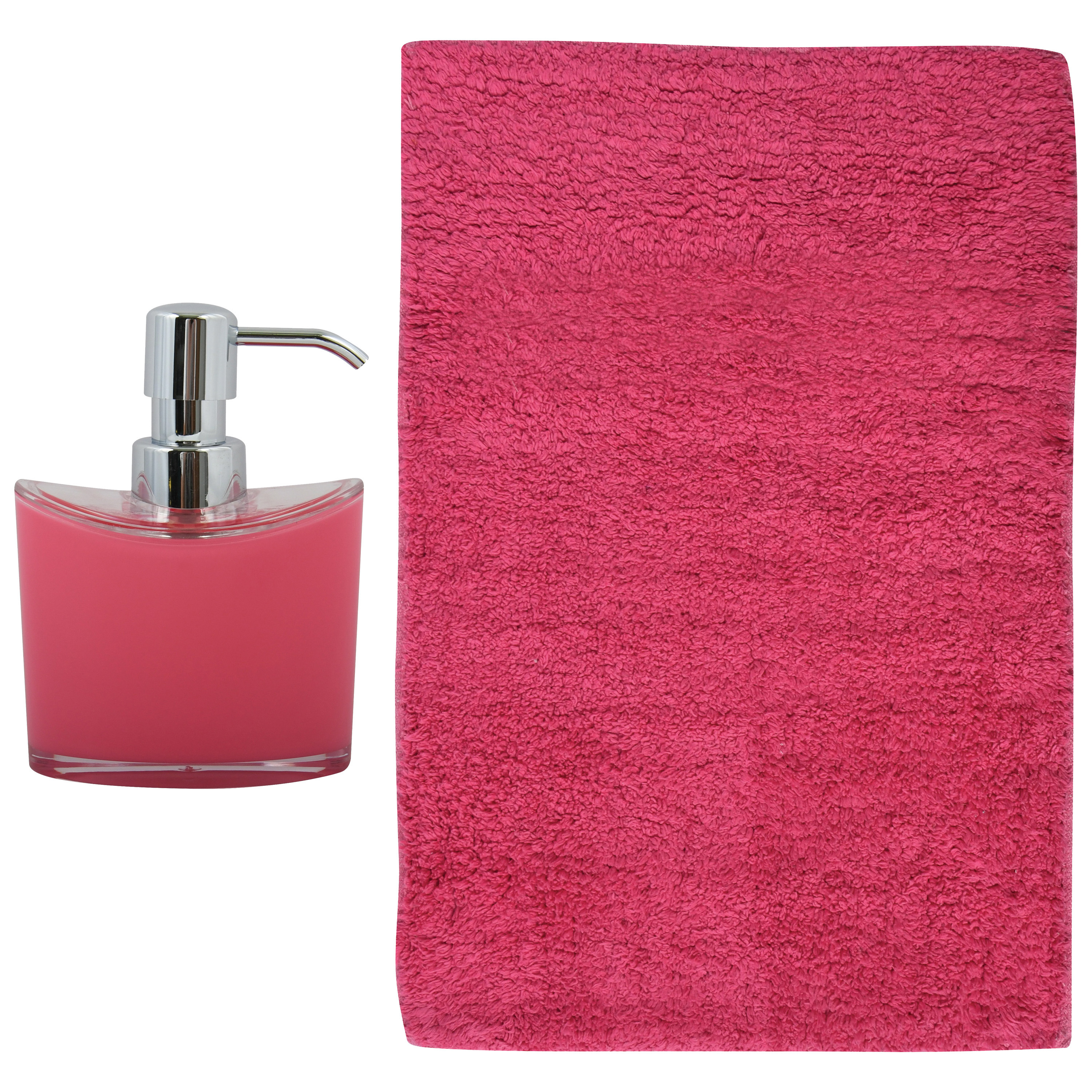 MSV badkamer droogloop mat-tapijt Bologna 45 x 70 cm bijpassende kleur zeeppompje fuchsia roze