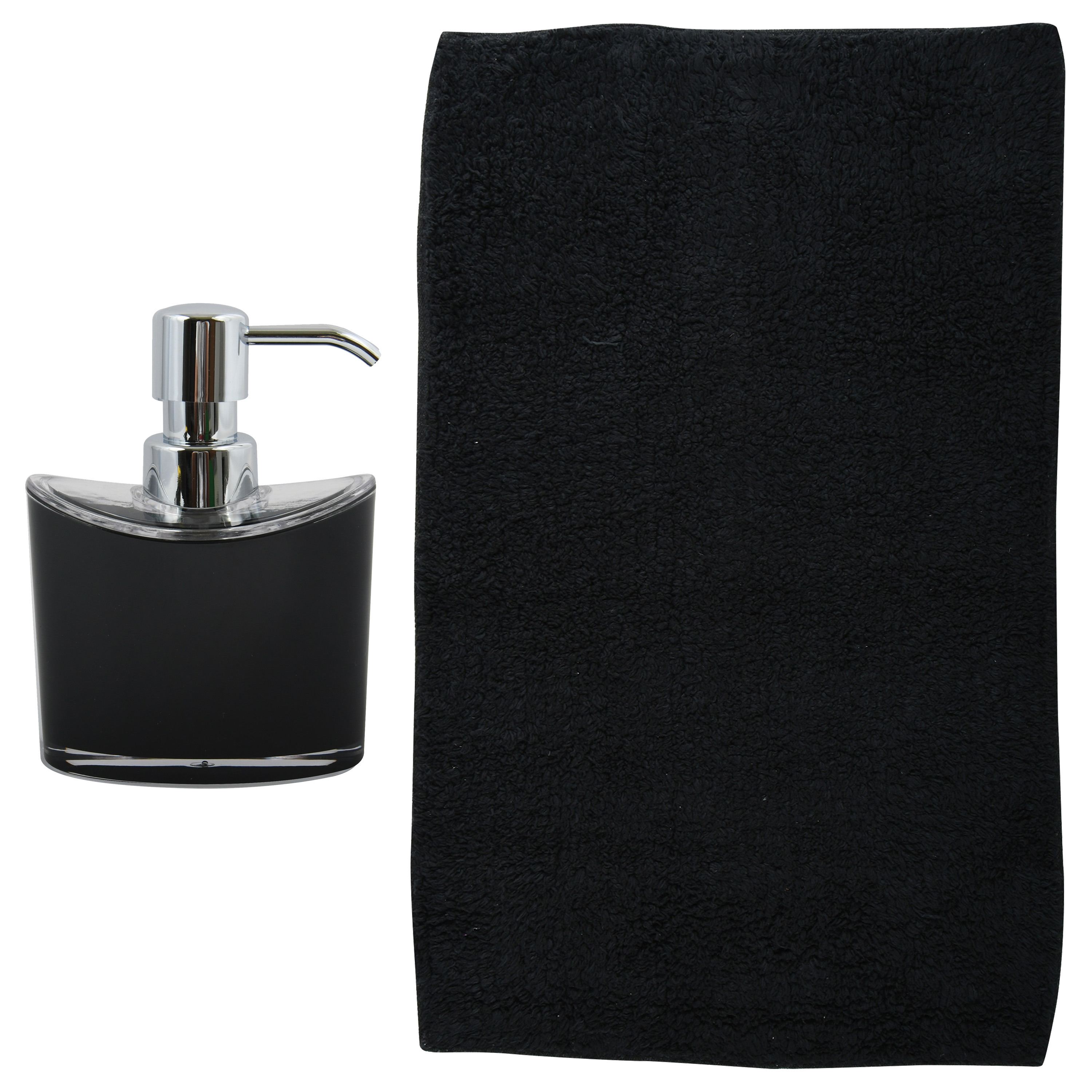 MSV badkamer droogloop mat-tapijt Bologna 45 x 70 cm bijpassende kleur zeeppompje zwart