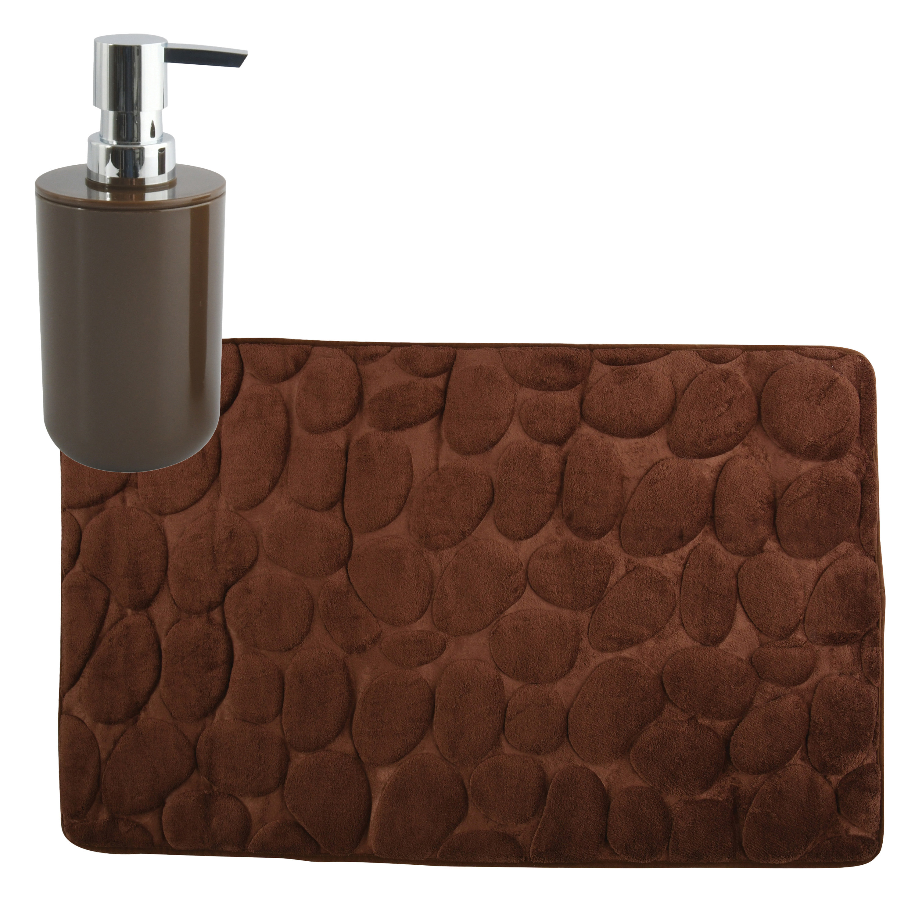 MSV badkamer droogloop mat-tapijt Kiezel 50 x 80 cm zelfde kleur zeeppompje bruin