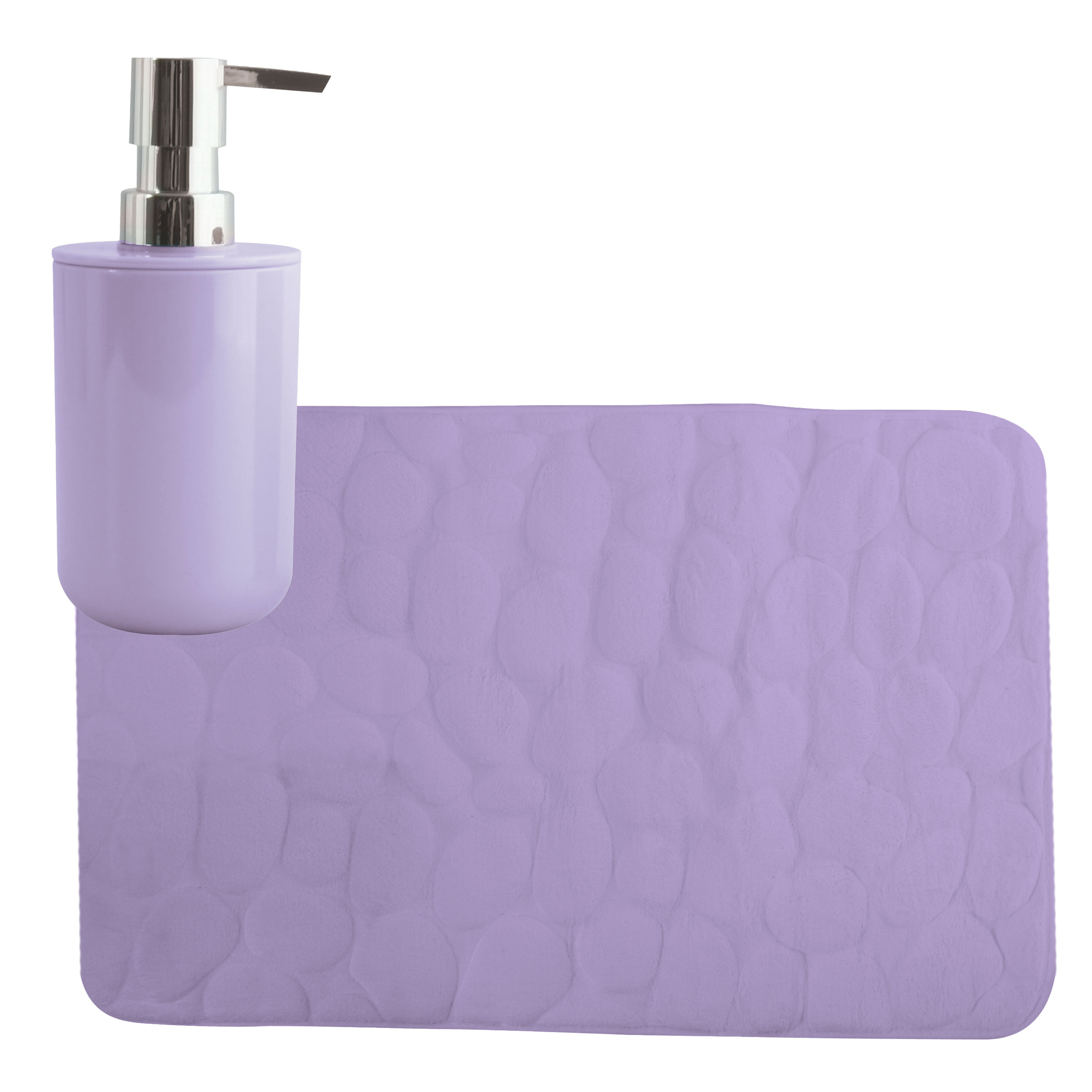 MSV badkamer droogloop mat-tapijt Kiezel 50 x 80 cm zelfde kleur zeeppompje lila paars