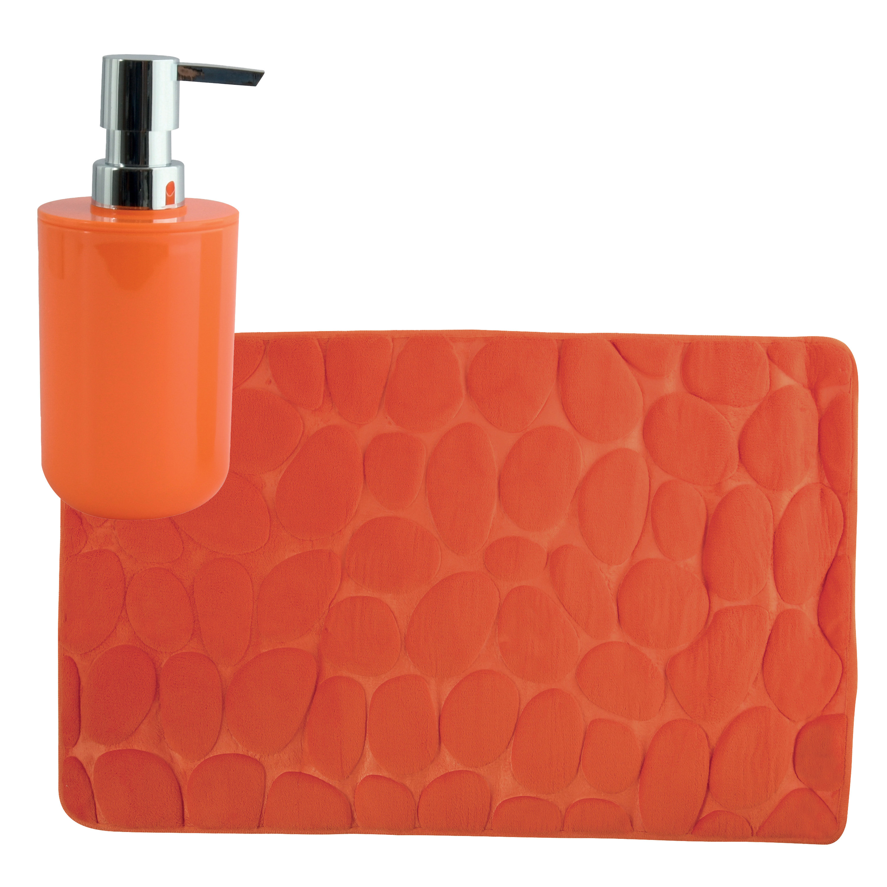 MSV badkamer droogloop mat-tapijt Kiezel 50 x 80 cm zelfde kleur zeeppompje oranje