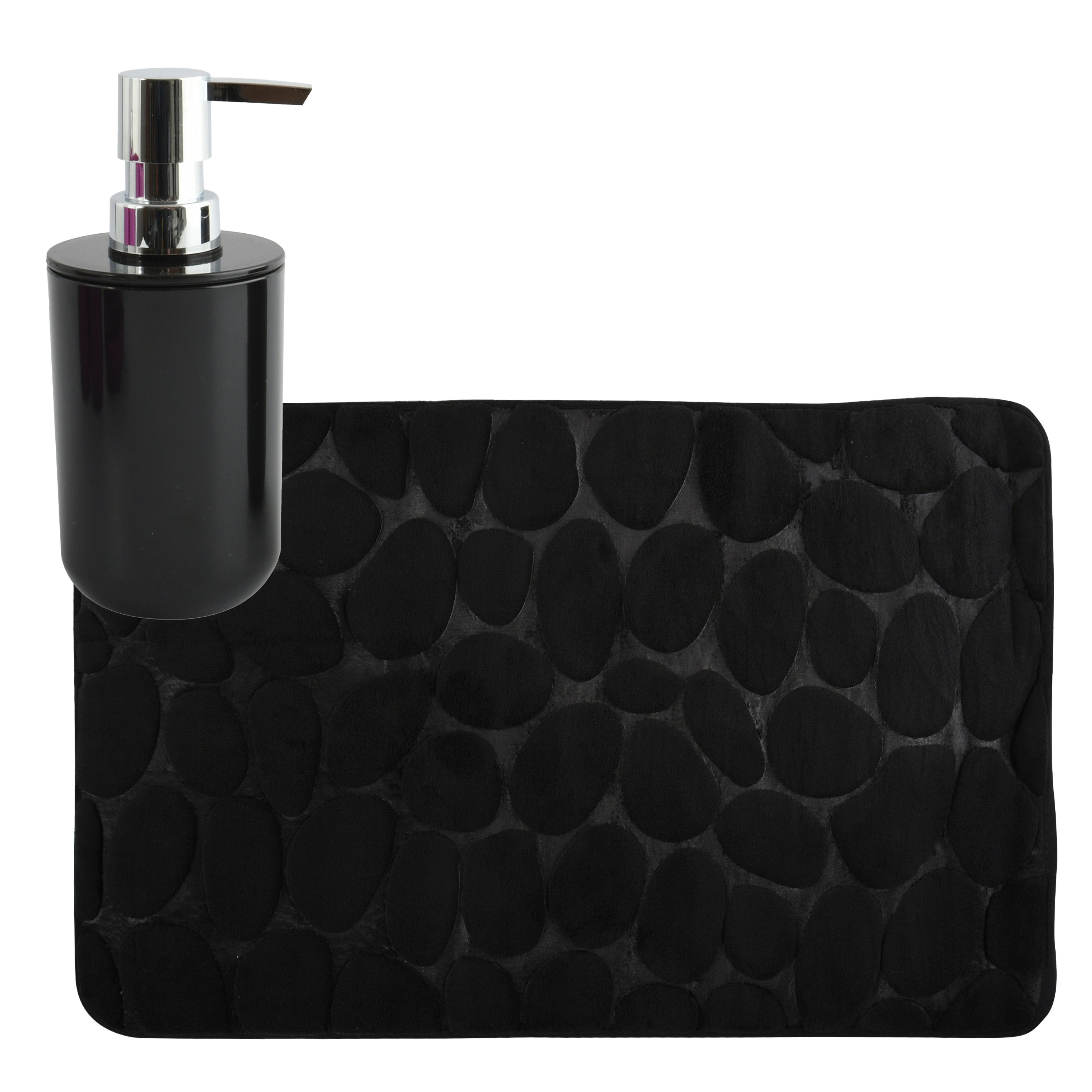 MSV badkamer droogloop mat-tapijt Kiezel 50 x 80 cm zelfde kleur zeeppompje zwart