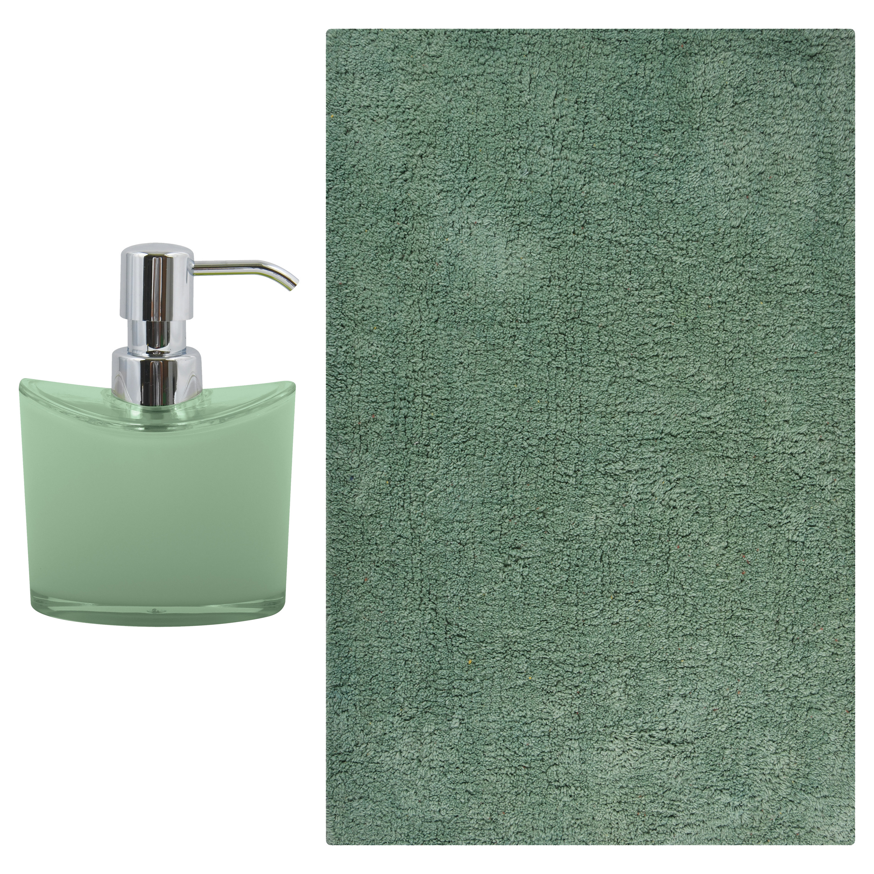 MSV badkamer droogloop mat-tapijt Sienna 40 x 60 cm bijpassende kleur zeeppompje groen