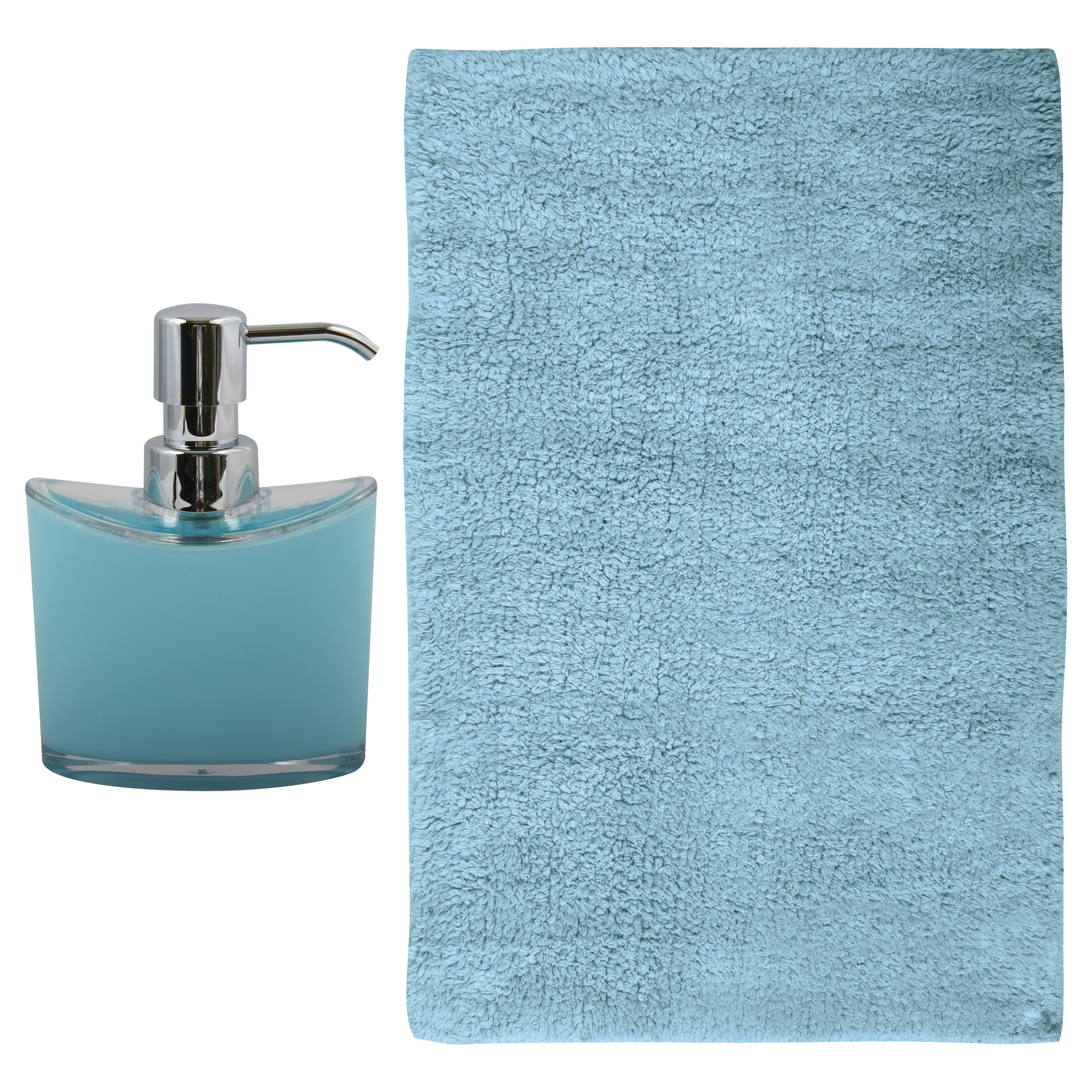MSV badkamer droogloop mat-tapijt Sienna 40 x 60 cm bijpassende kleur zeeppompje lichtblauw