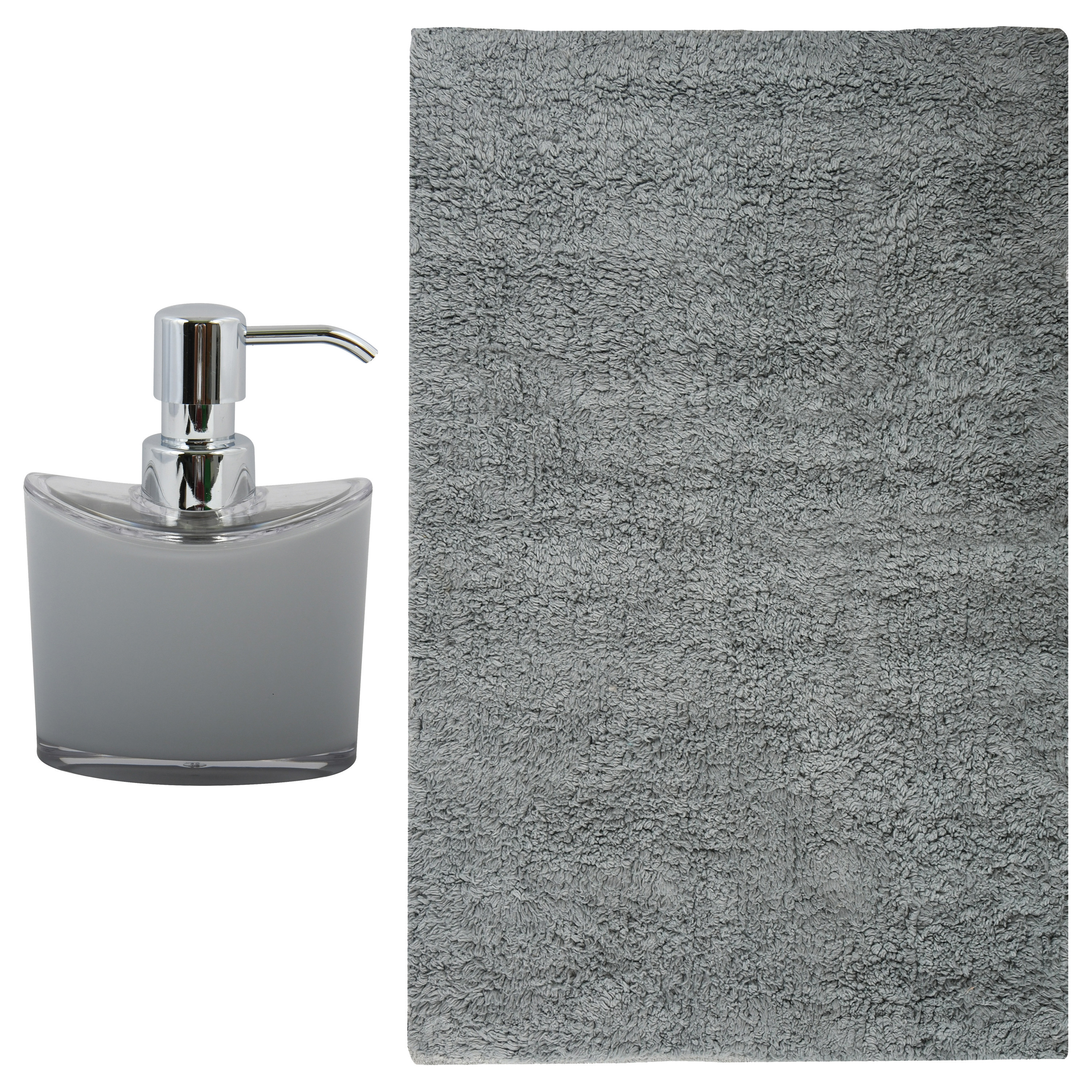 MSV badkamer droogloop mat-tapijt Sienna 40 x 60 cm bijpassende kleur zeeppompje lichtgrijs