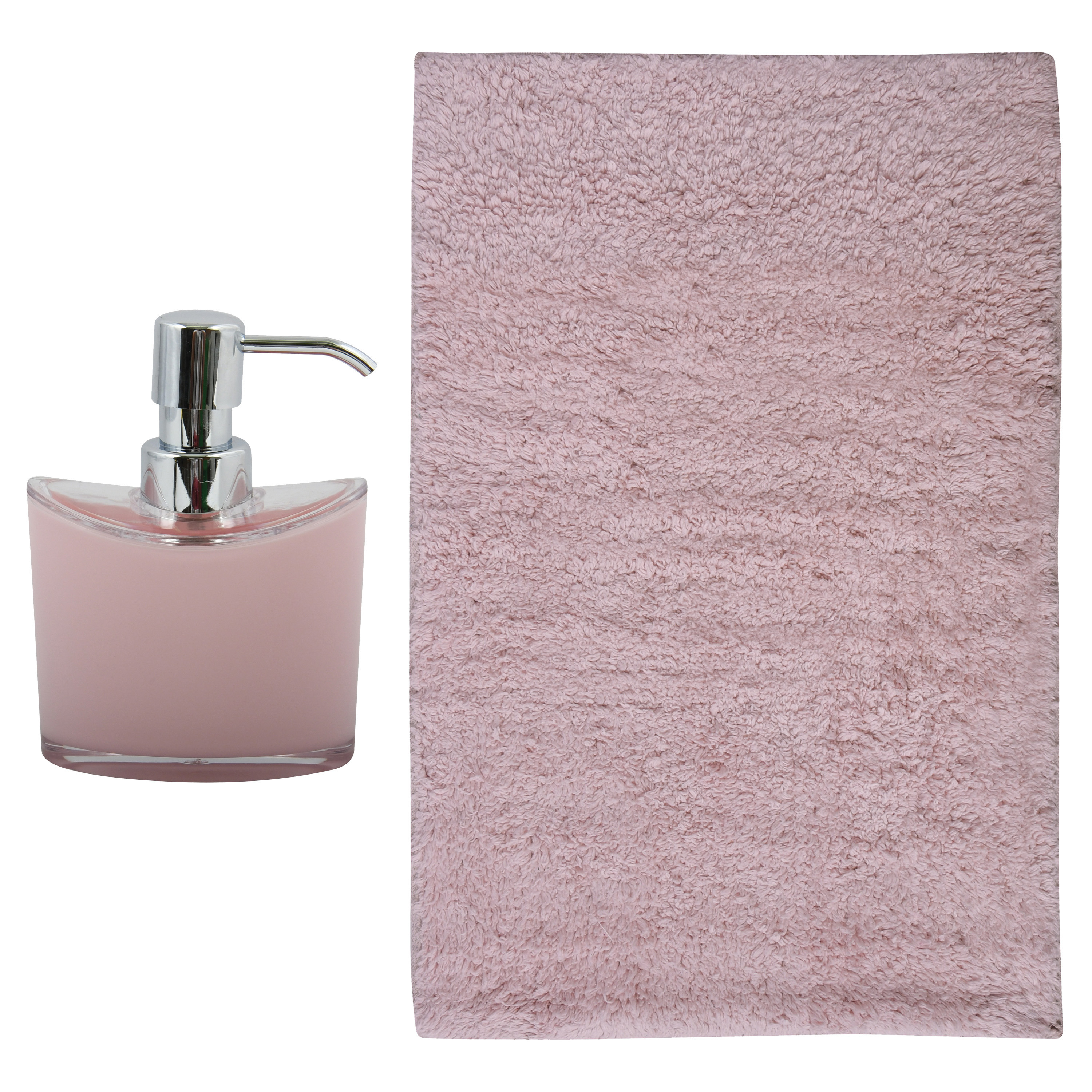 MSV badkamer droogloop mat-tapijt Sienna 40 x 60 cm bijpassende kleur zeeppompje lichtroze
