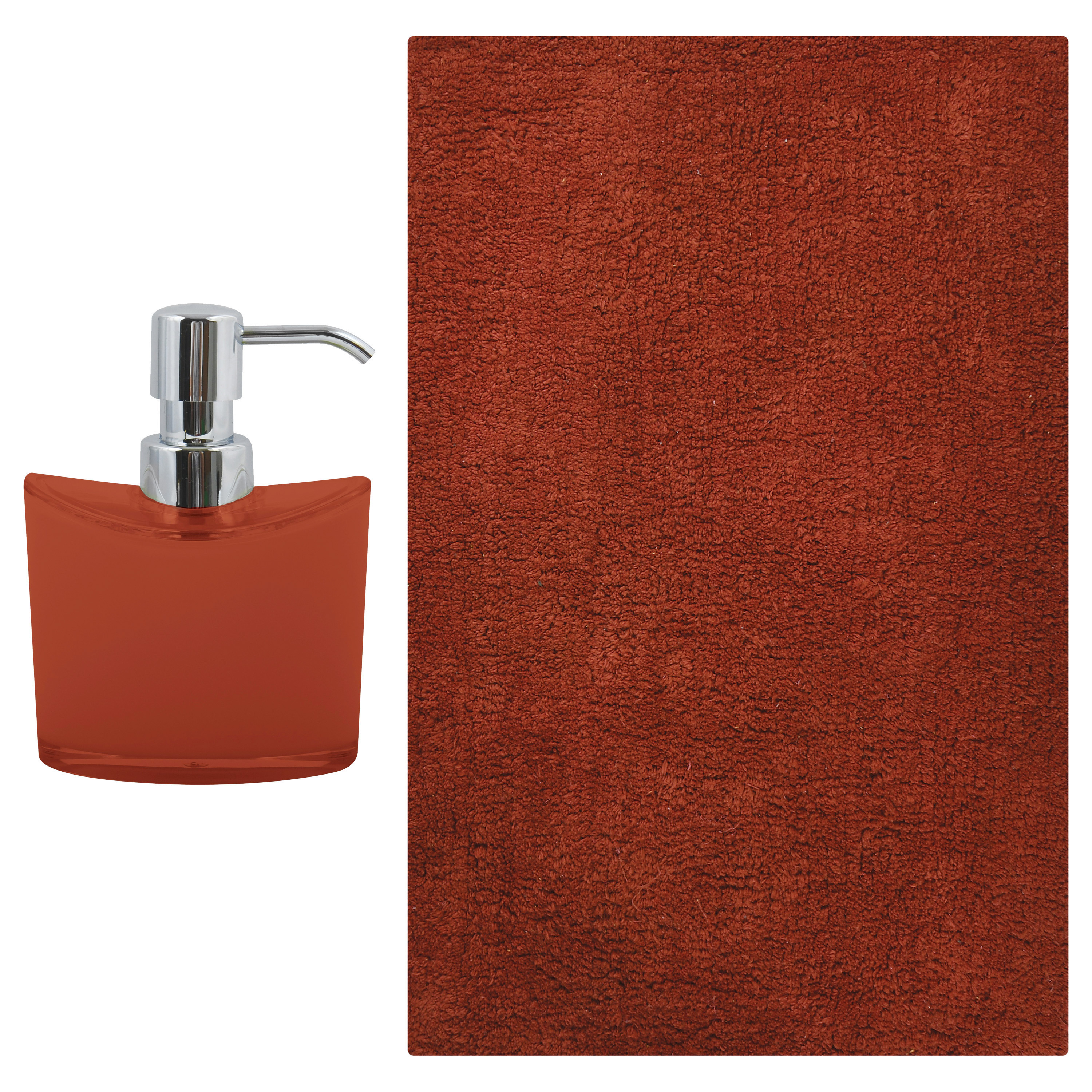 MSV badkamer droogloop mat-tapijt Sienna 40 x 60 cm bijpassende kleur zeeppompje terracotta