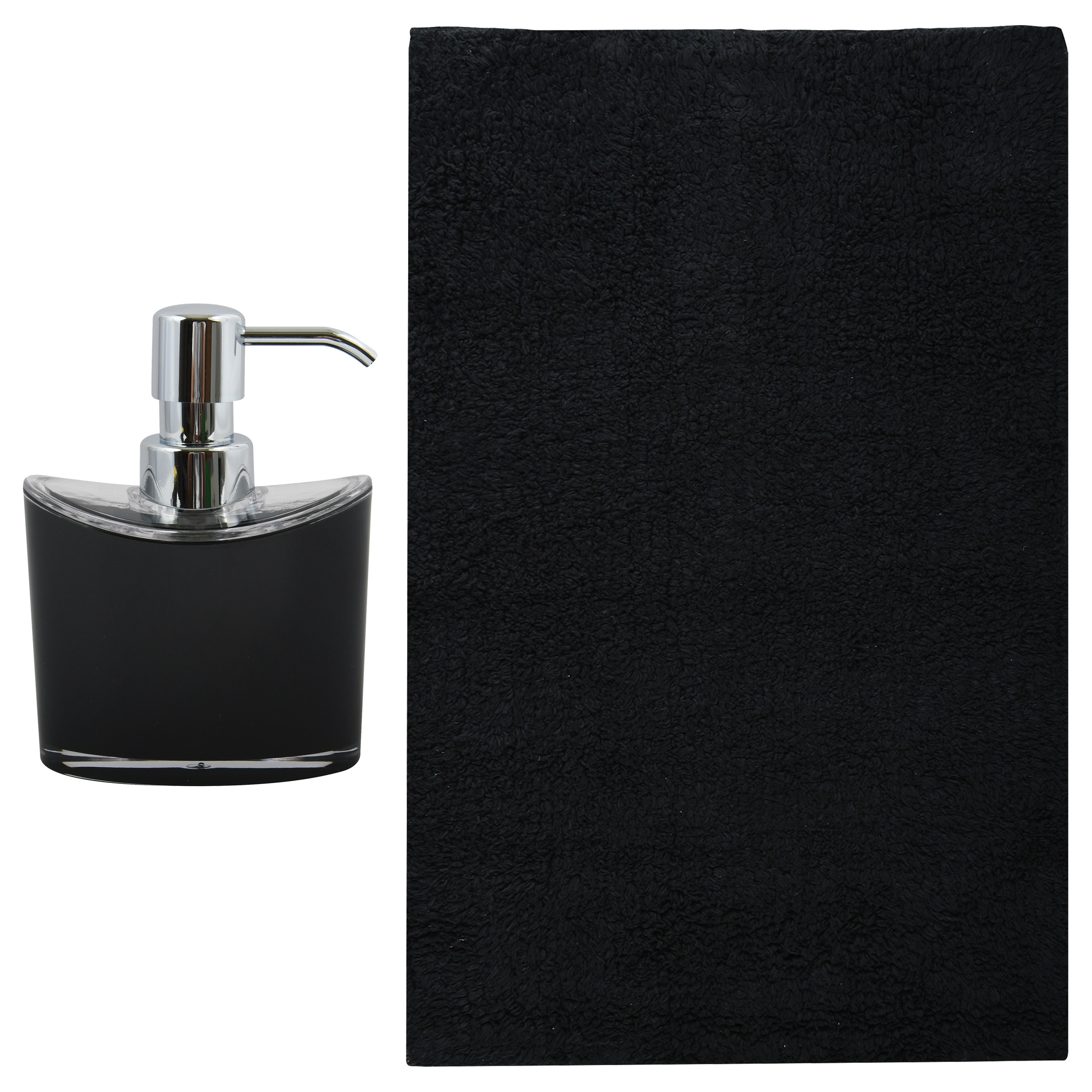 MSV badkamer droogloop mat-tapijt Sienna 40 x 60 cm bijpassende kleur zeeppompje zwart