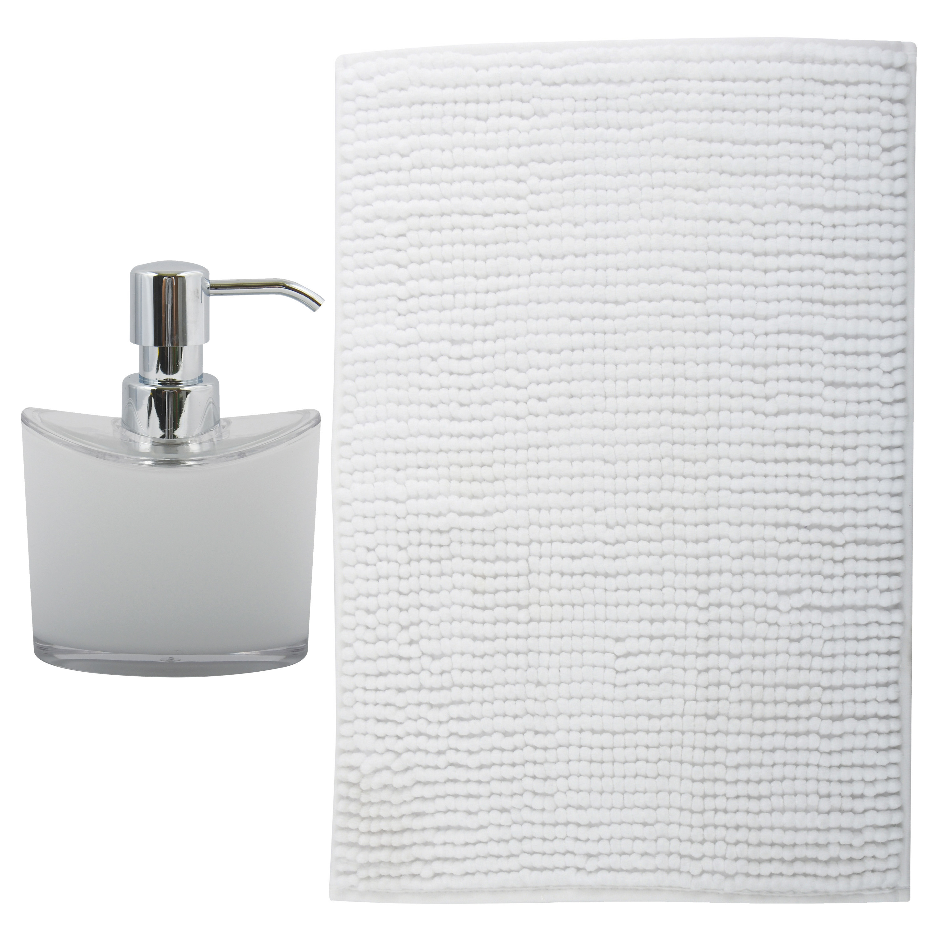 MSV badkamer droogloop mat-tapijt Sienna 90 x 60 cm bijpassende kleur zeeppompje wit