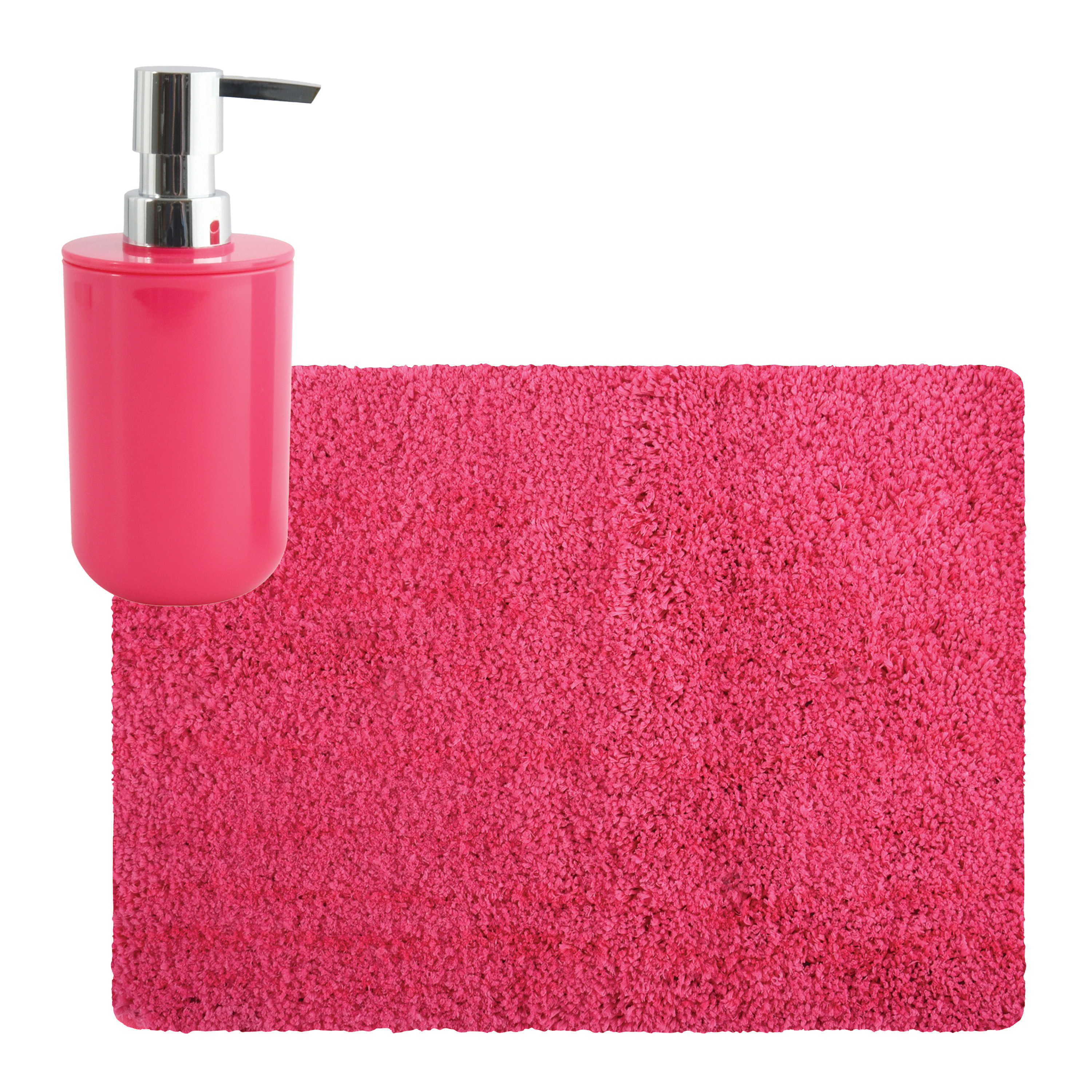 MSV badkamer droogloop tapijt Langharig 50 x 70 cm incl zeeppompje zelfde kleur fuchsia roze
