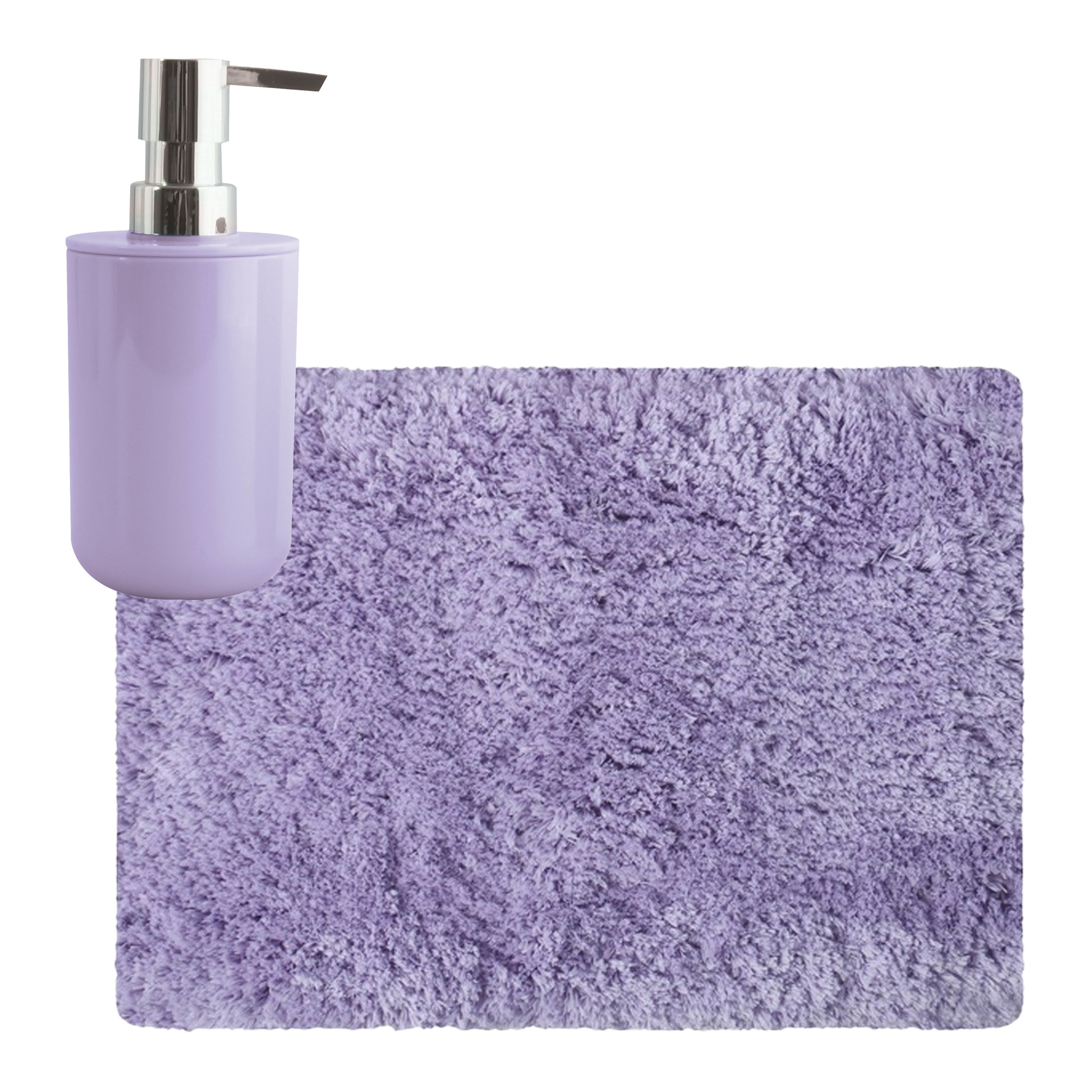 MSV badkamer droogloop tapijt Langharig 50 x 70 cm incl zeeppompje zelfde kleur lila paars