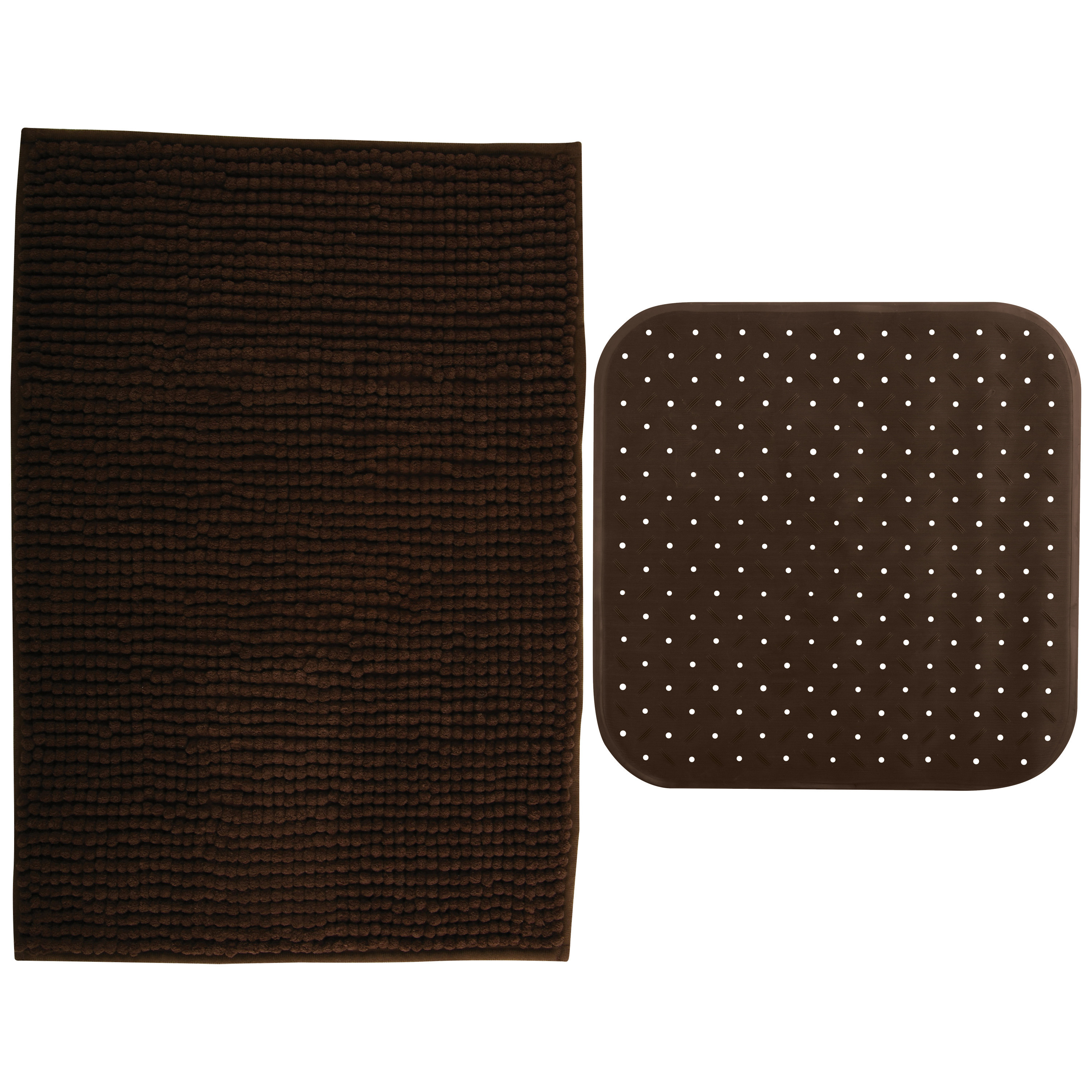 MSV Douche anti-slip mat en droogloop mat Sevilla badkamer set rubber-microvezel bruin