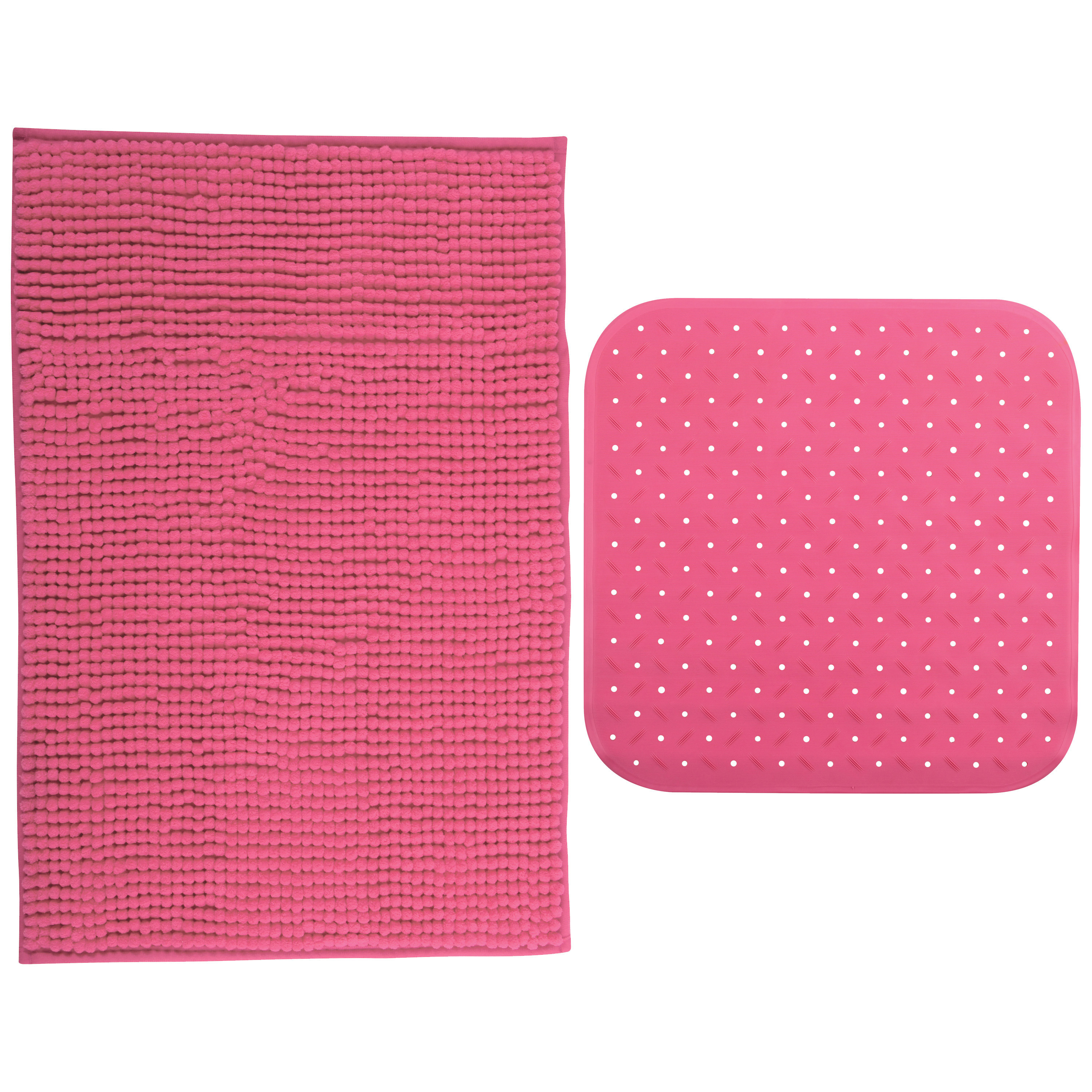 MSV Douche anti-slip mat en droogloop mat Sevilla badkamer set rubber-microvezel fuchsia roze