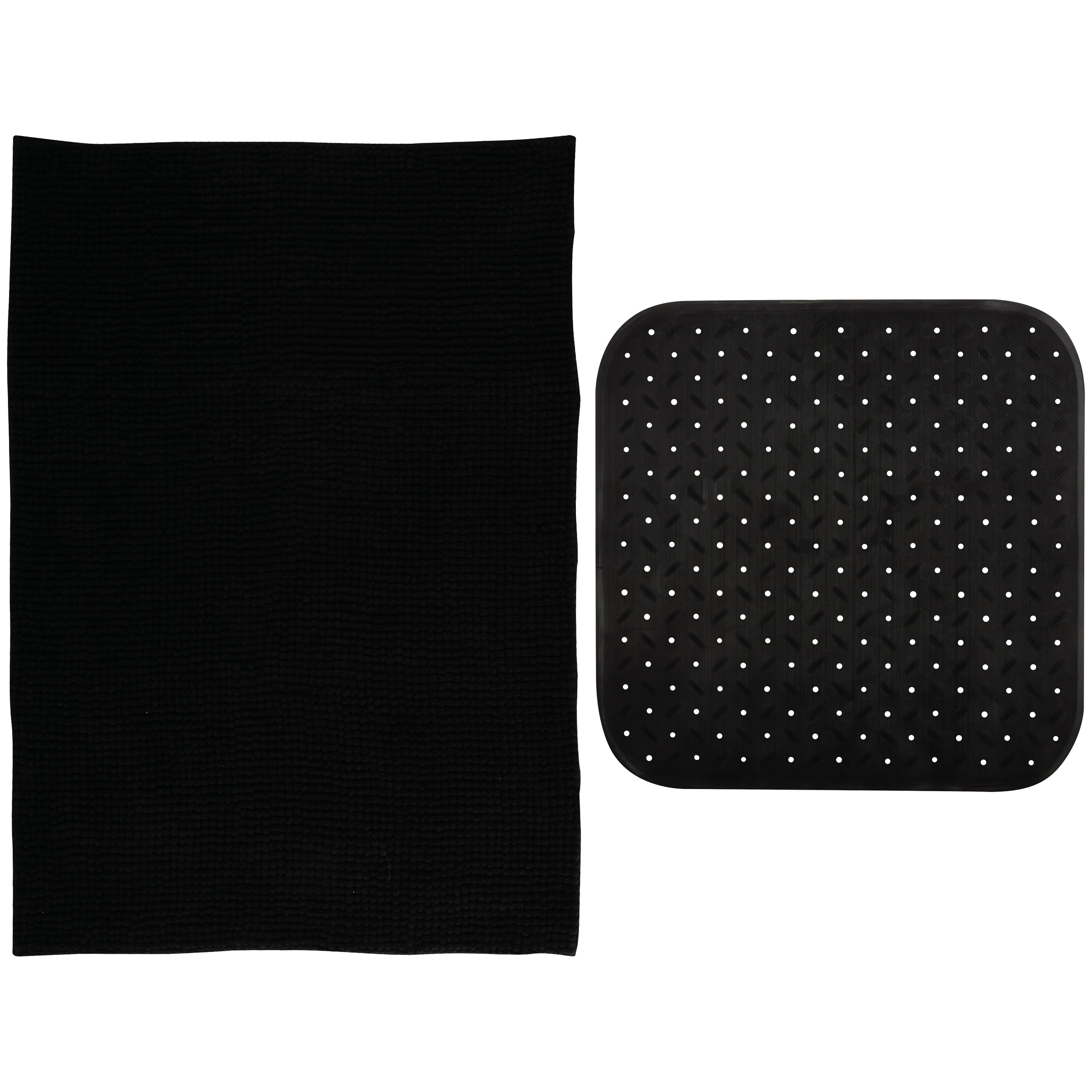 MSV Douche anti-slip mat en droogloop mat Sevilla badkamer set rubber-microvezel zwart