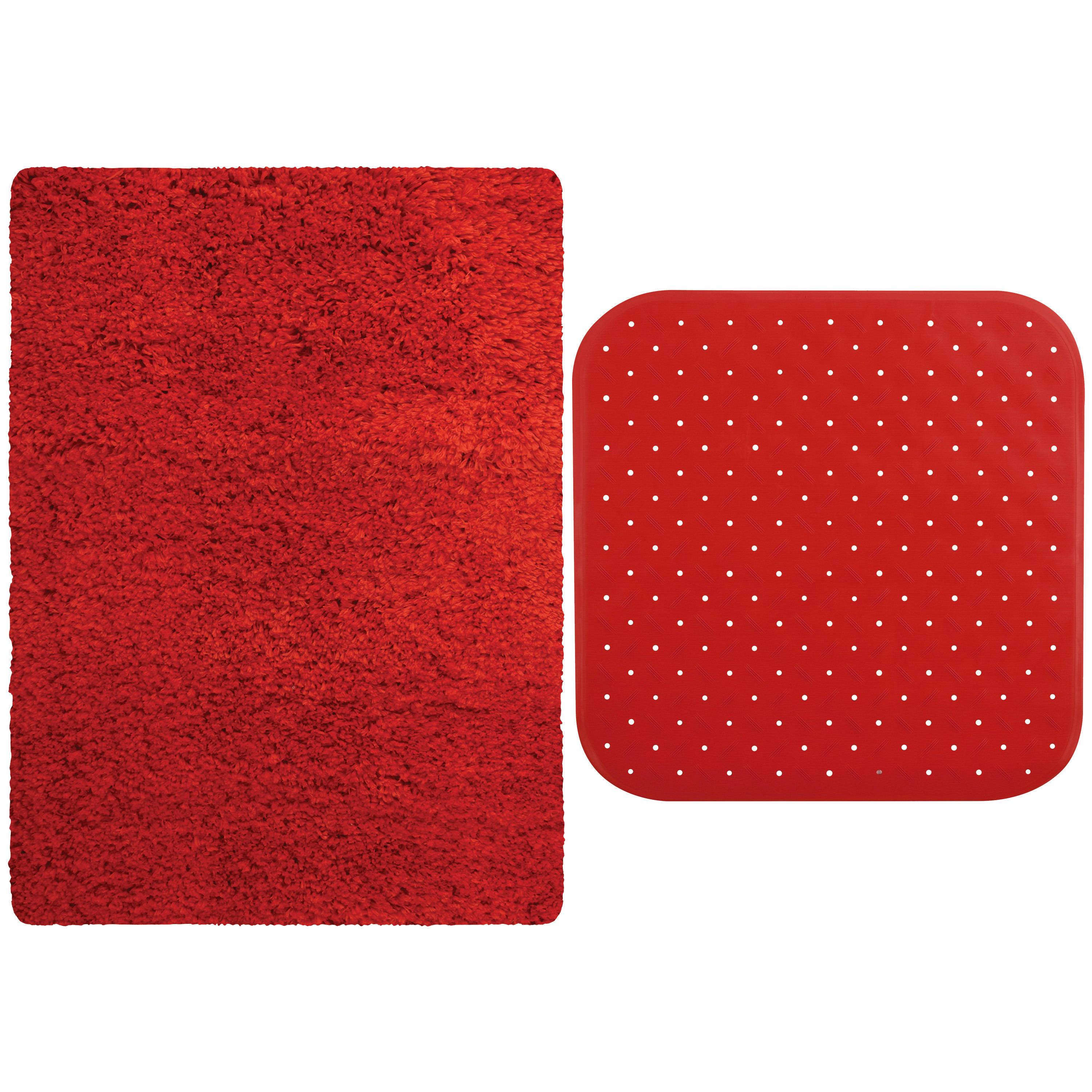 MSV Douche anti-slip mat en droogloop mat Venice badkamer set rubber-microvezel rood
