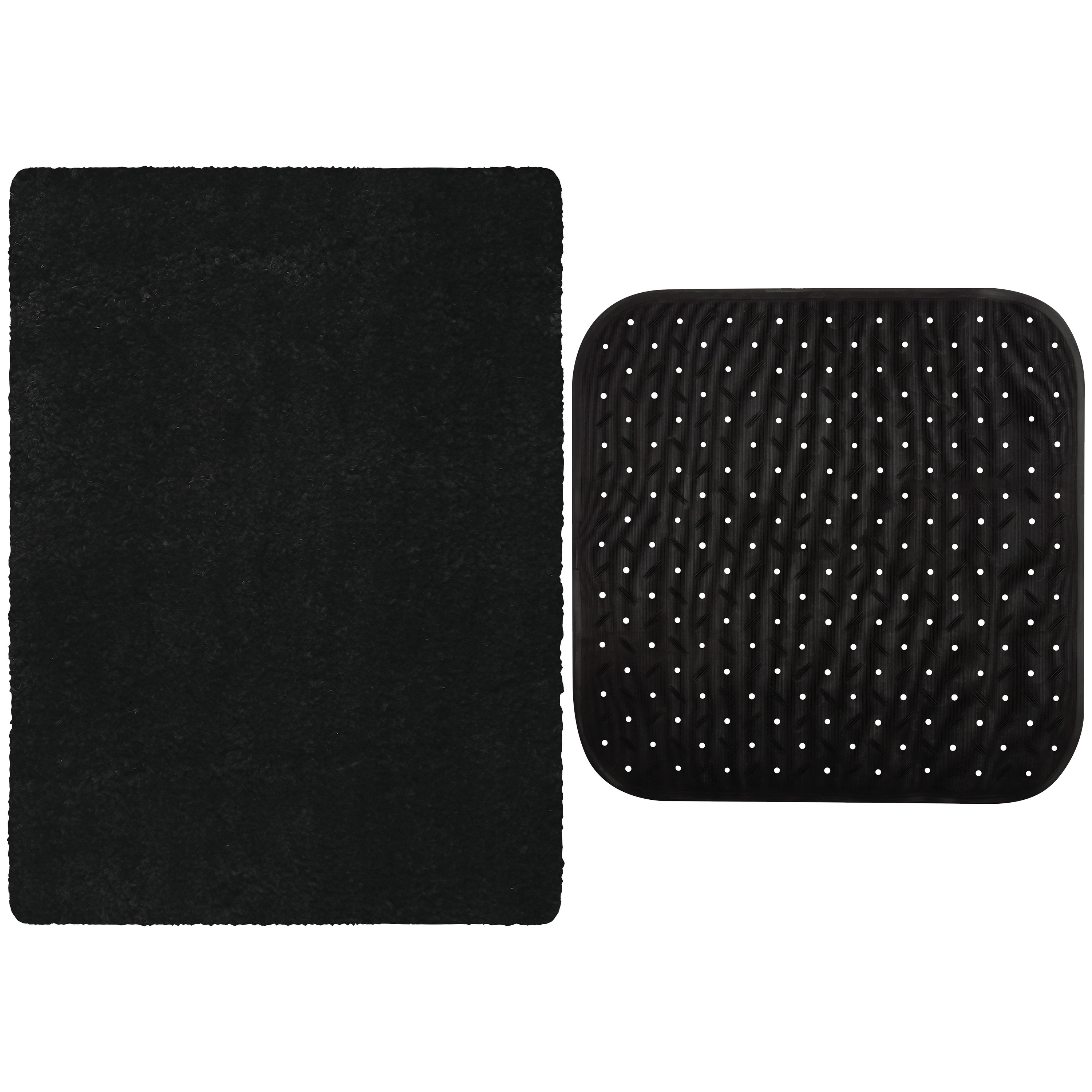 MSV Douche anti-slip mat en droogloop mat Venice badkamer set rubber-microvezel zwart