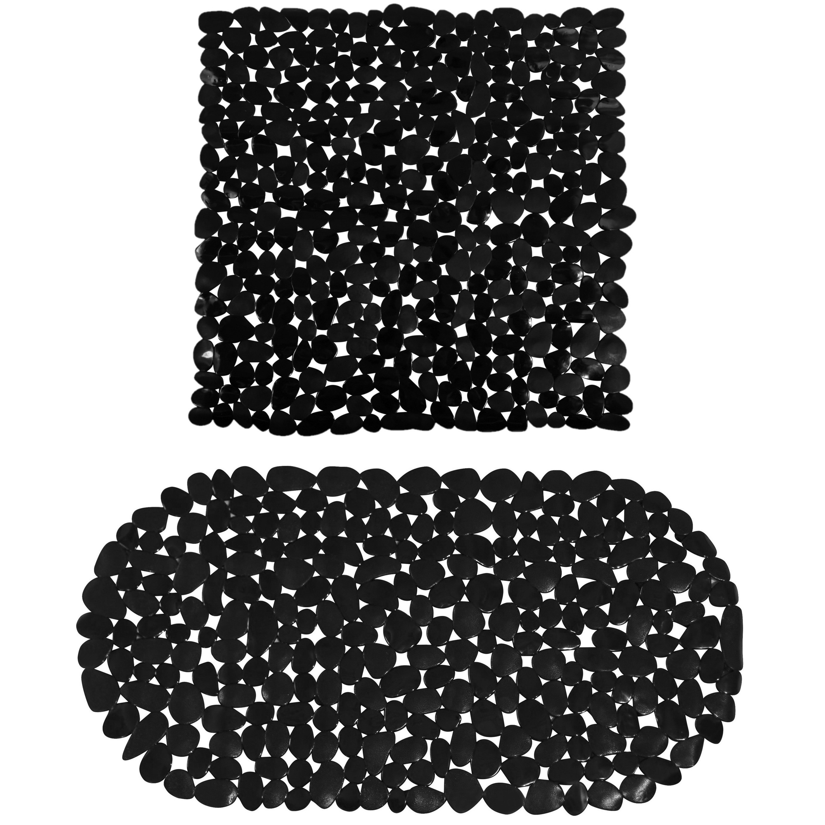 MSV Douche-bad anti-slip matten set badkamer pvc 2x stuks zwart 2 formaten