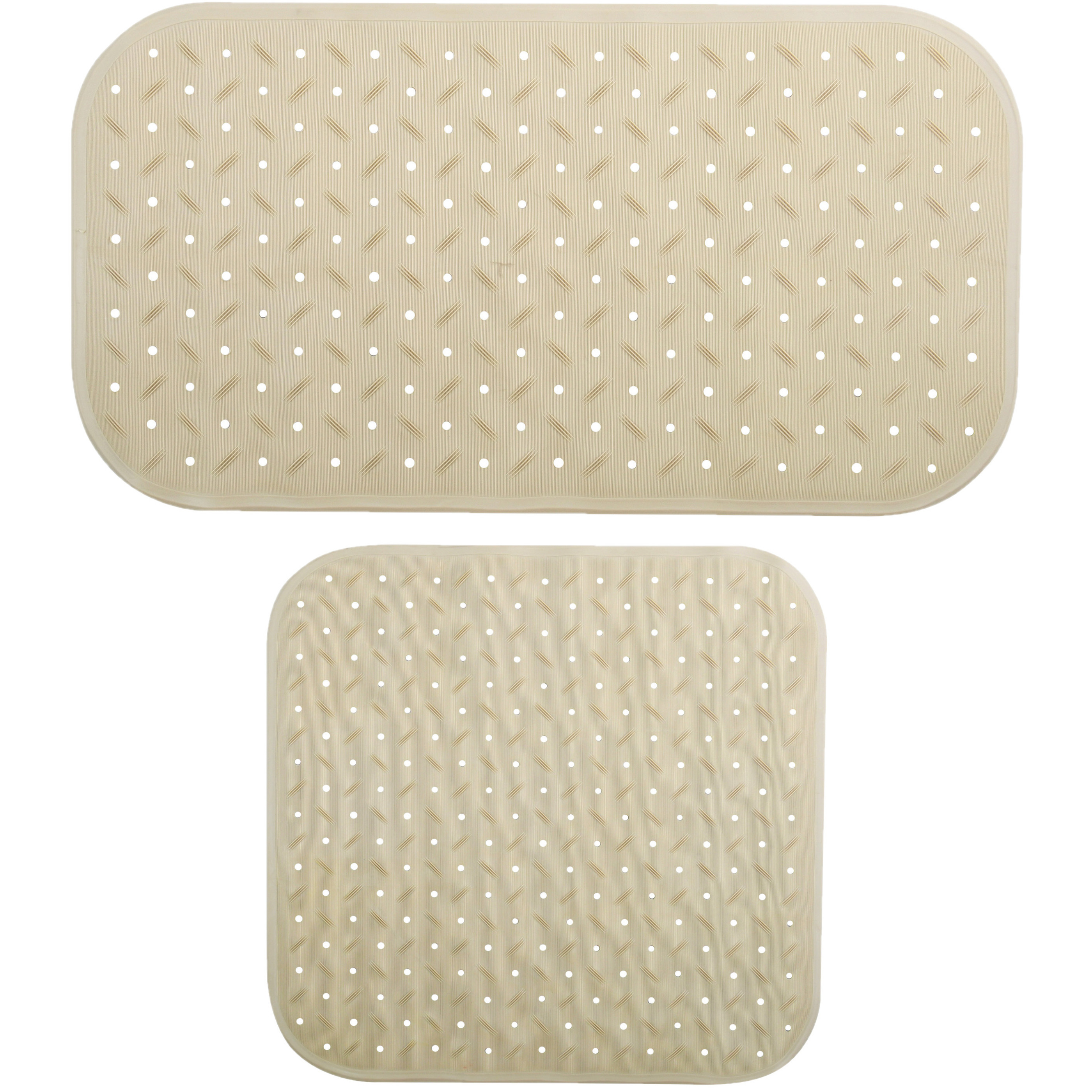 MSV Douche-bad anti-slip matten set badkamer rubber 2x stuks beige 2 formaten