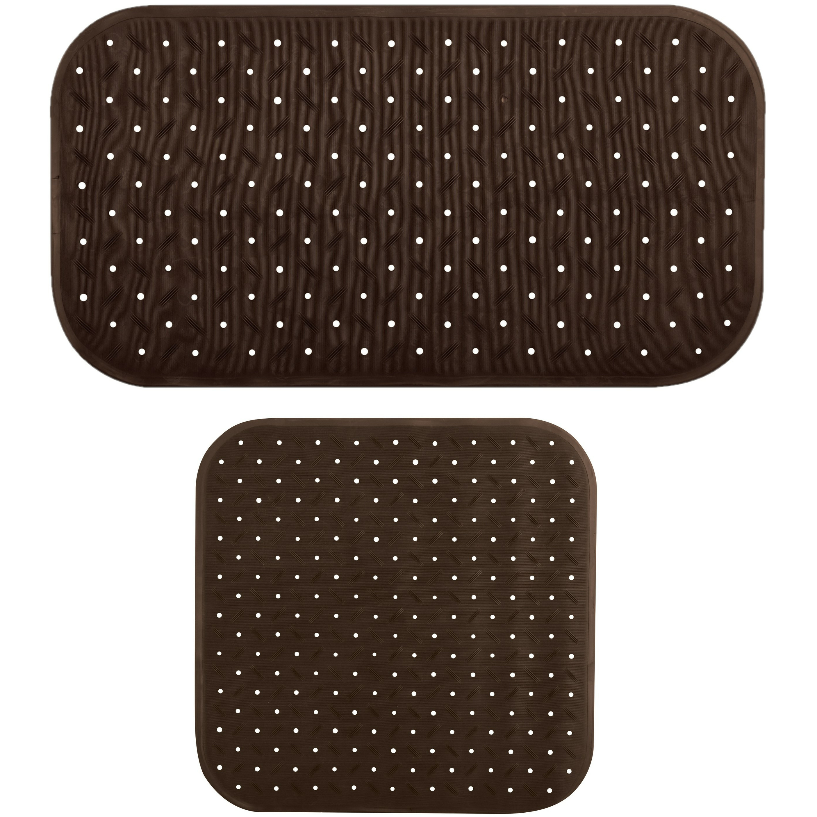 MSV Douche-bad anti-slip matten set badkamer rubber 2x stuks bruin 2 formaten