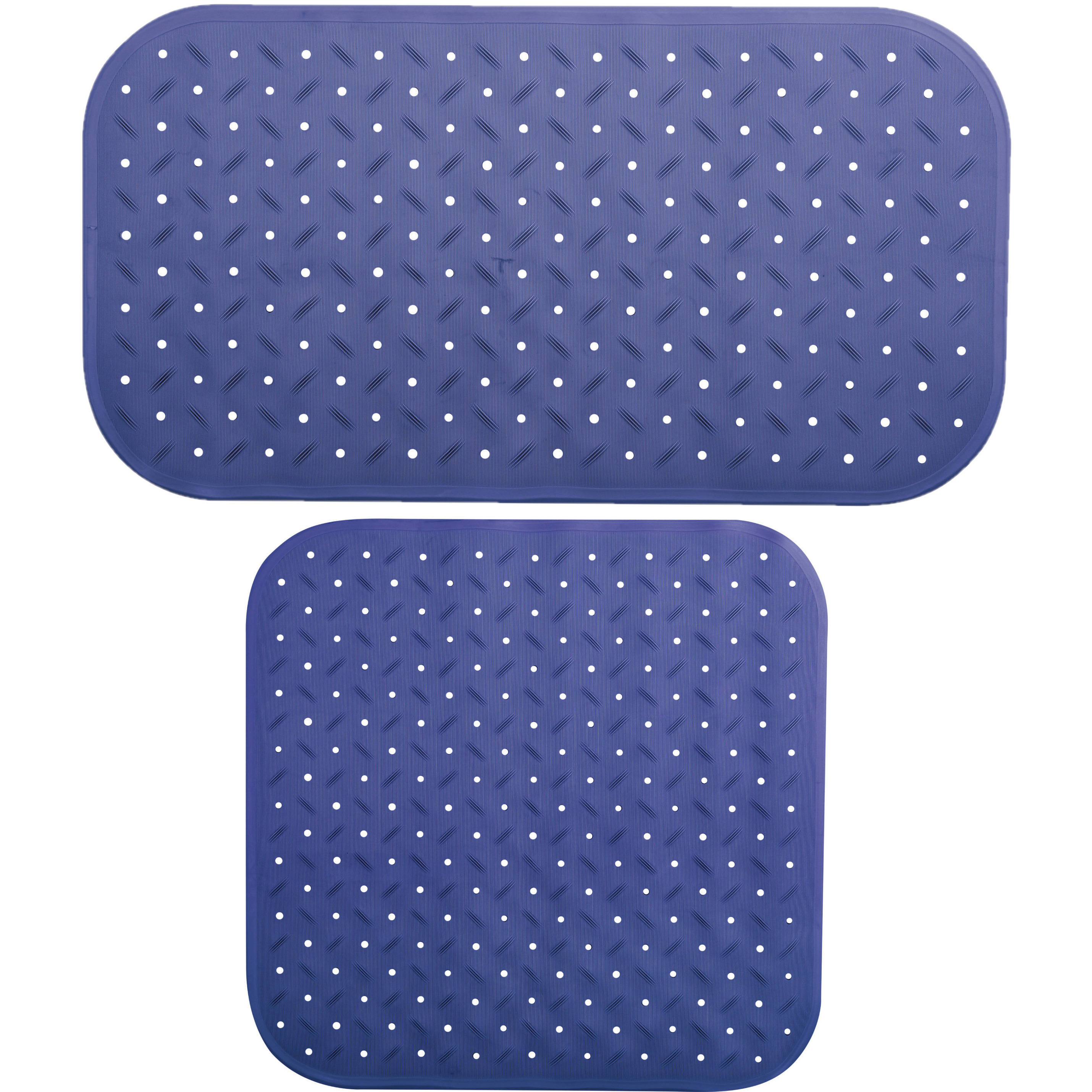 MSV Douche-bad anti-slip matten set badkamer rubber 2x stuks donkerblauw 2 formaten