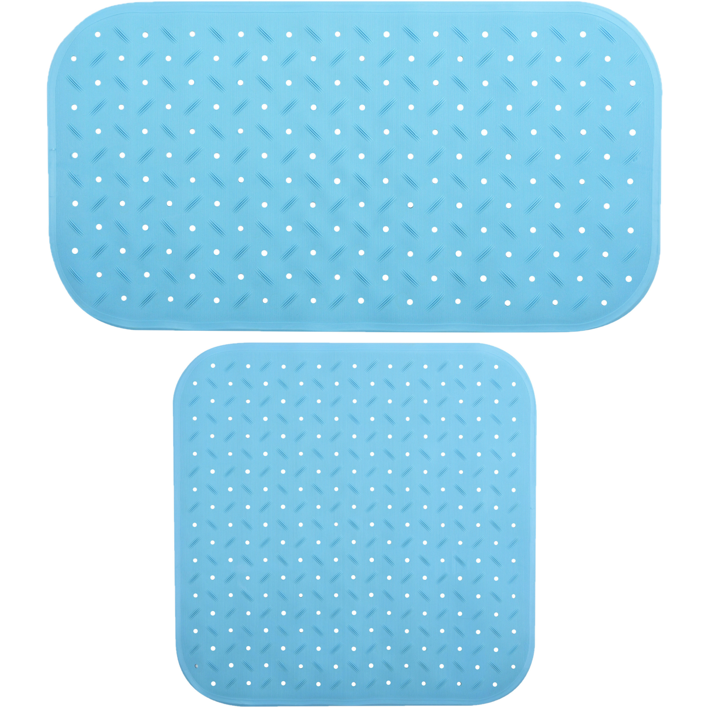 MSV Douche-bad anti-slip matten set badkamer rubber 2x stuks lichtblauw 2 formaten