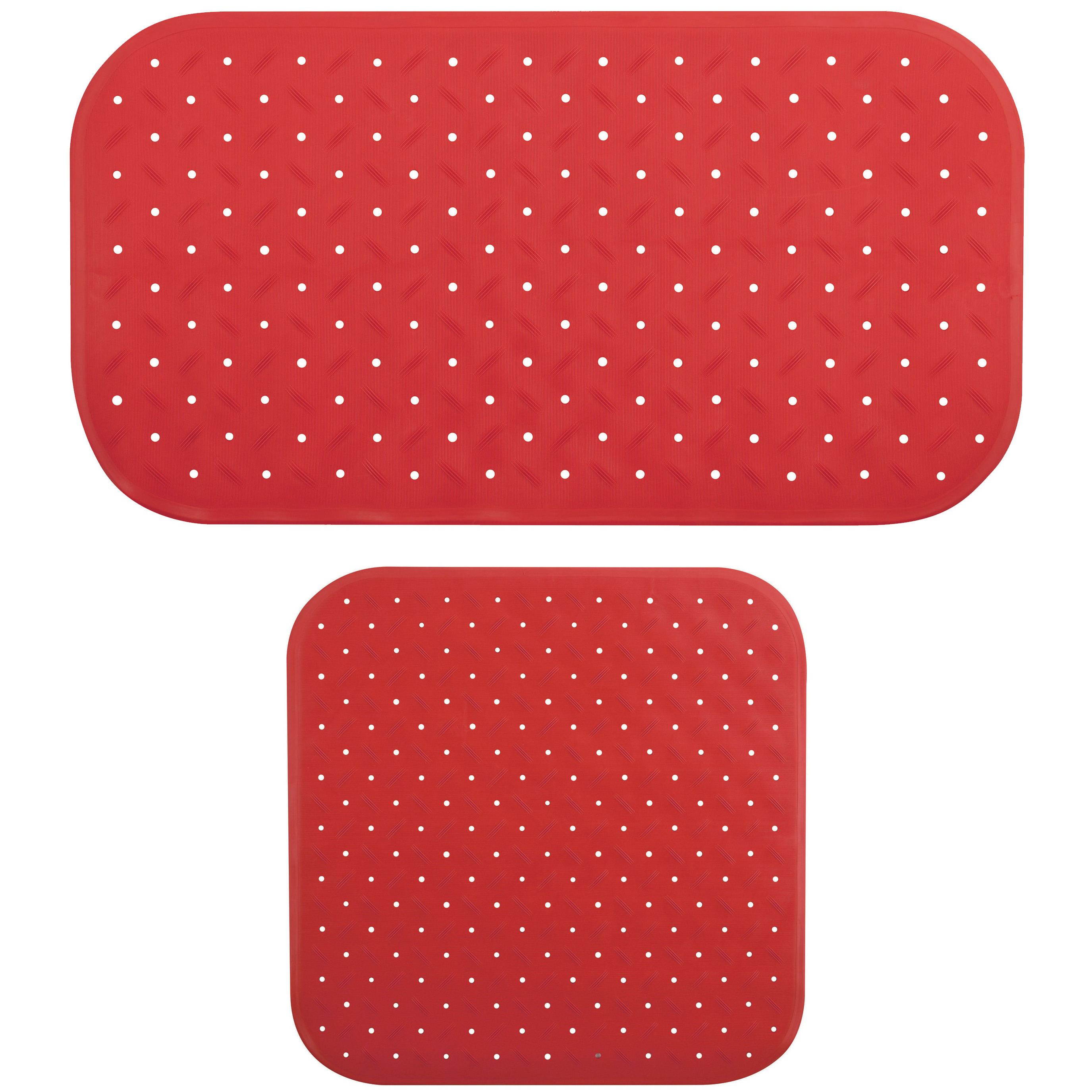 MSV Douche-bad anti-slip matten set badkamer rubber 2x stuks rood 2 formaten
