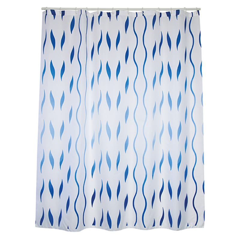 MSV Douchegordijn met ringen wit-blauw golven print Polyester 180 x 200 cm wasbaar