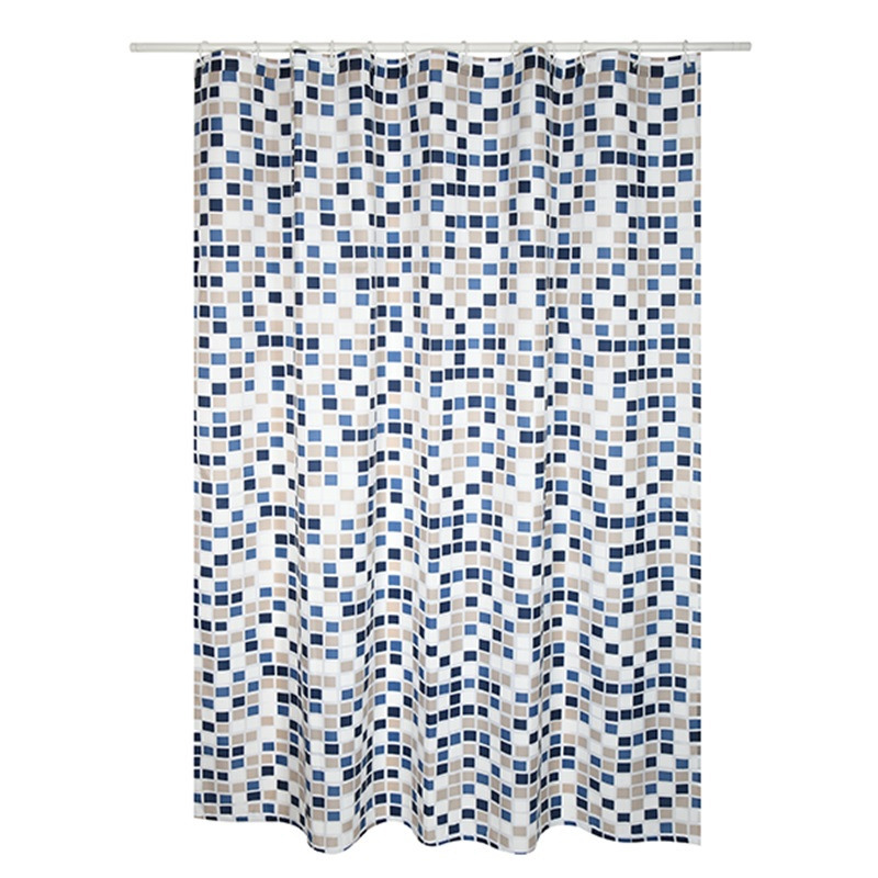 MSV Douchegordijn met ringen wit-blauw mozaiek print Polyester 180 x 200 cm wasbaar