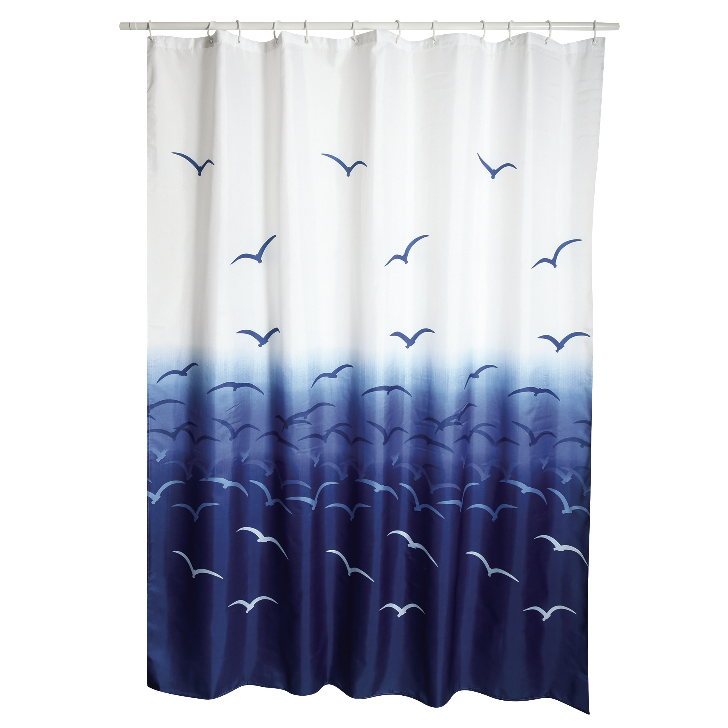 MSV Douchegordijn met ringen wit-blauw vogels print Polyester 180 x 200 cm wasbaar