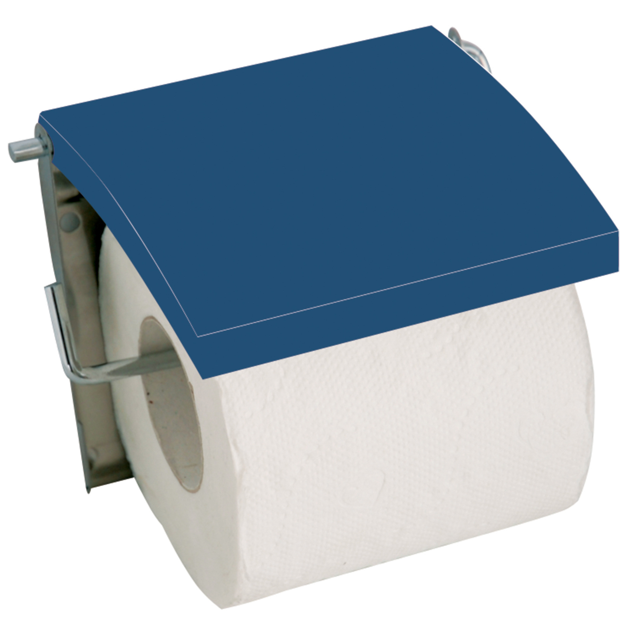 MSV Toiletrolhouder wand-muur metaal en MDF hout klepje donkerblauw
