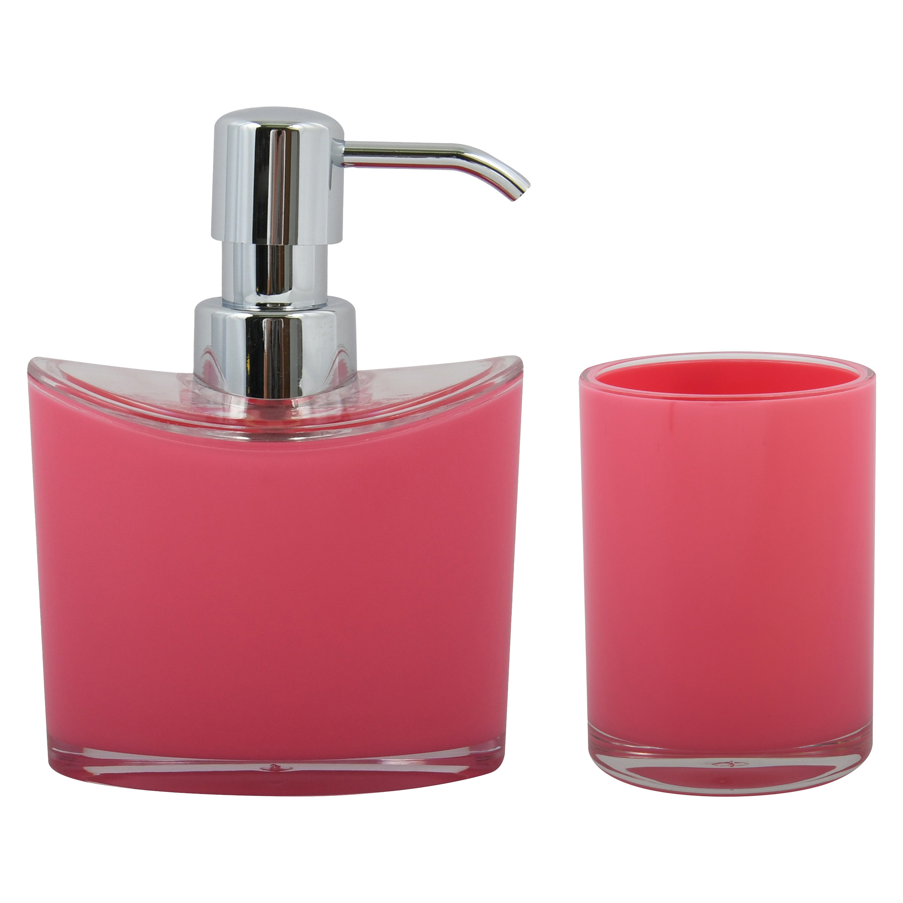 MSV Zeeppompje en drink-tandenborstel beker badkamer set Aveiro kunststof fuchsia roze