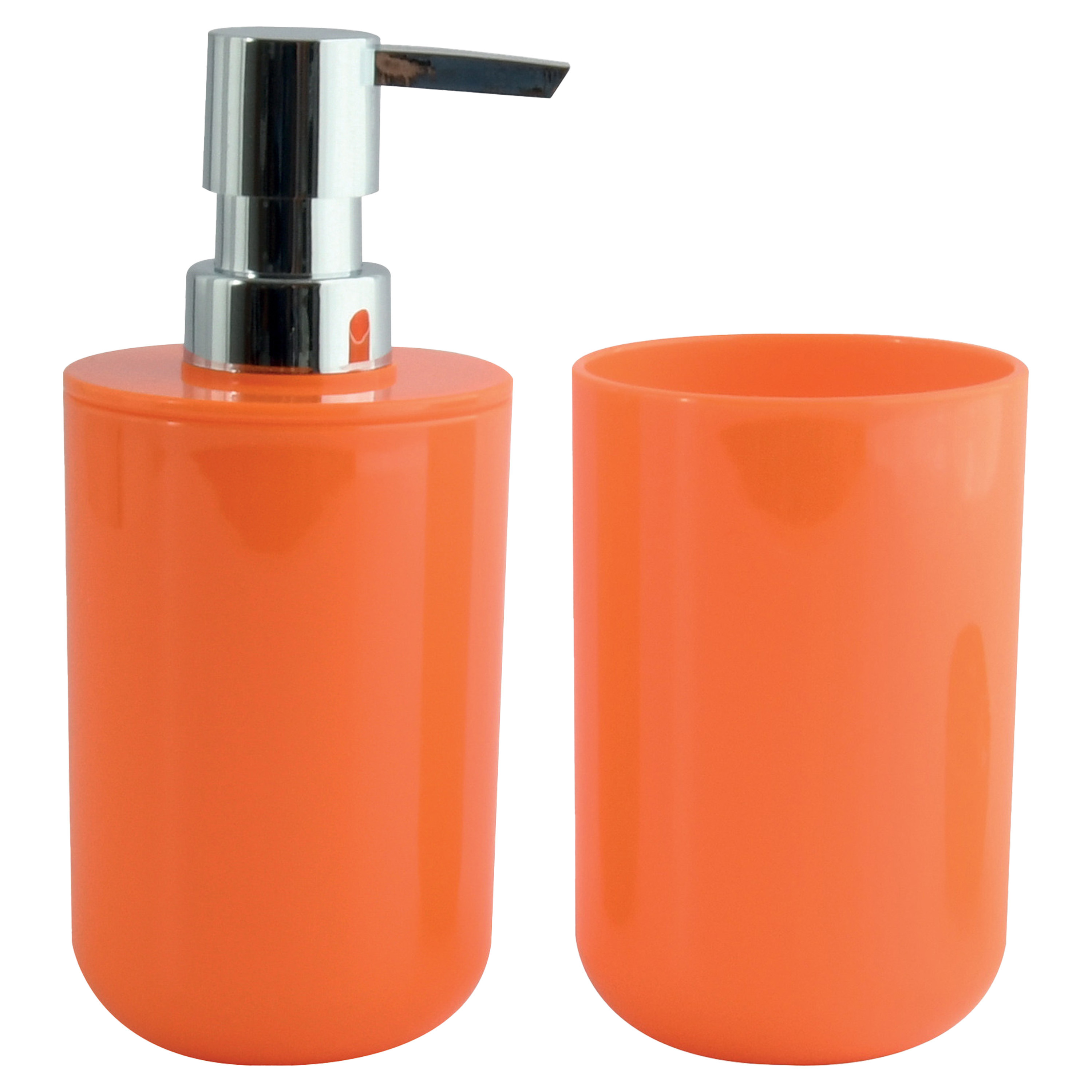 MSV Zeeppompje en drink-tandenborstel beker badkamer set Porto kunststof oranje