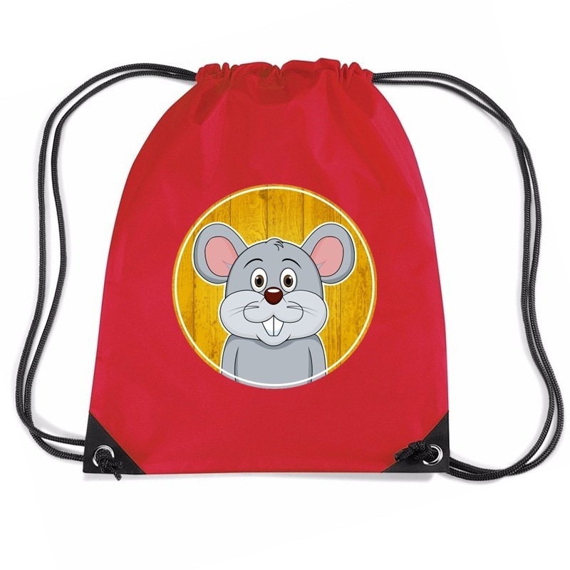 Muis dieren trekkoord rugzak-gymtas rood voor kinderen
