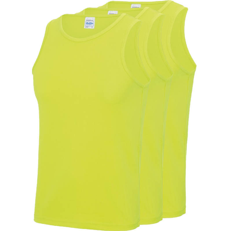 Multipack 3x Maat L Sportkleding sneldrogende mouwloze shirts neon geel voor mannen-heren
