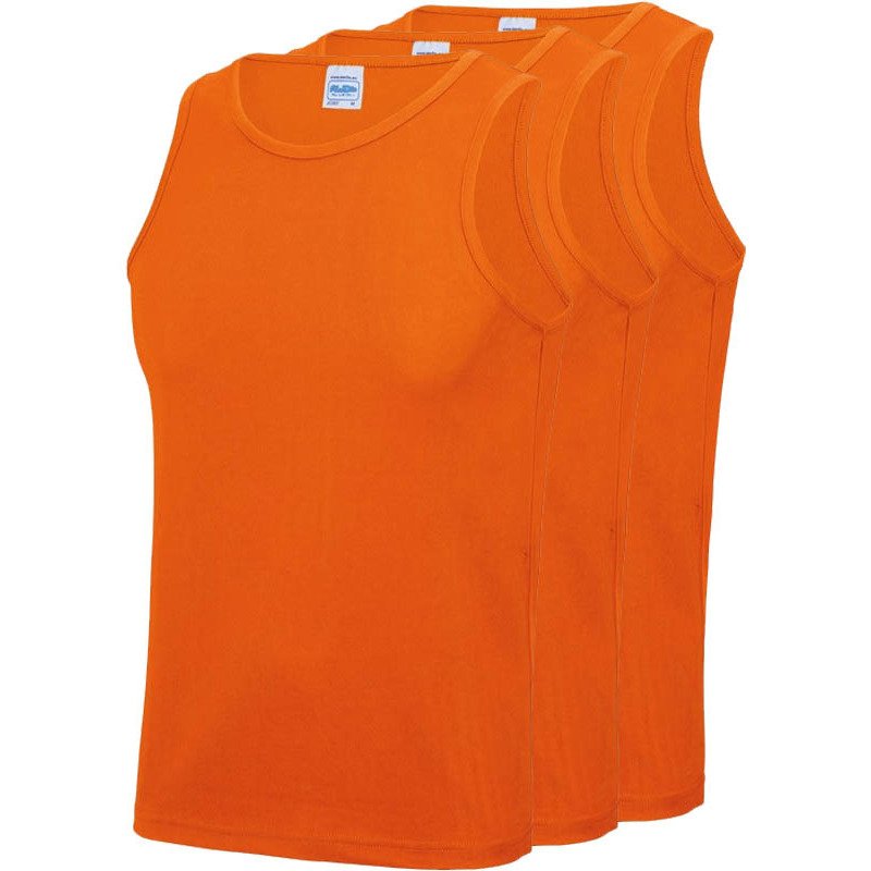 Multipack 3x Maat L Sportkleding sneldrogende mouwloze shirts oranje voor mannen-heren