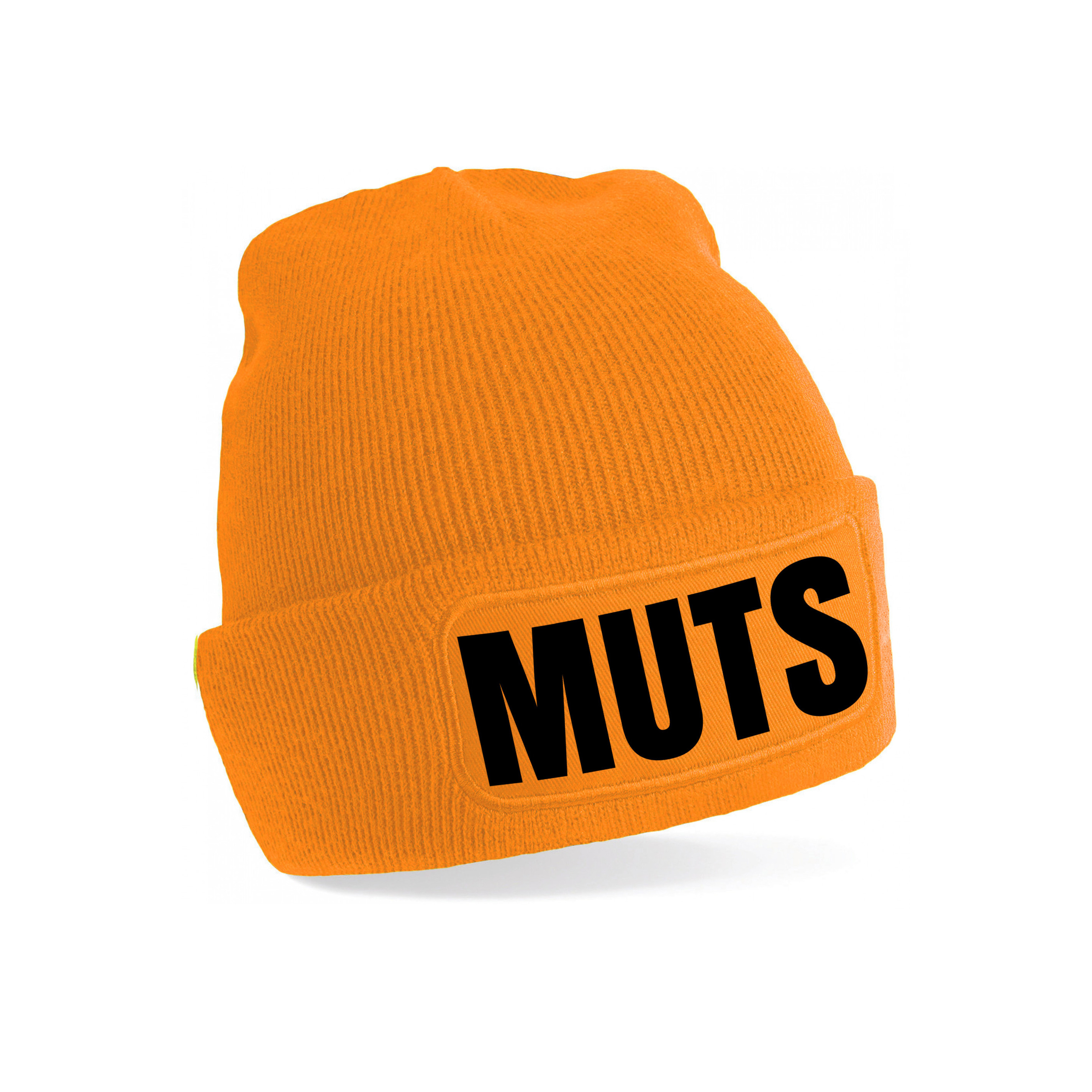 Muts-beanie met grappige tekst one size unisex oranje