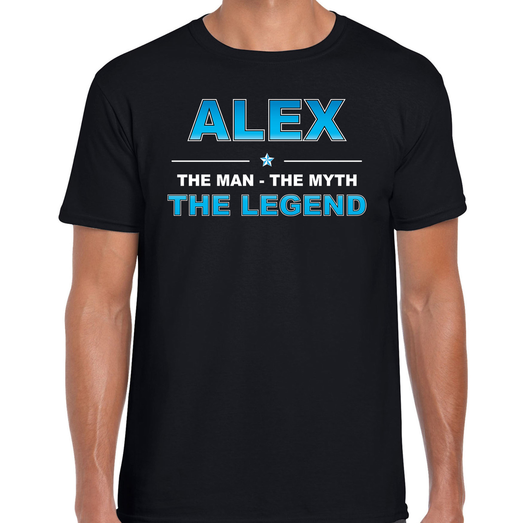 Naam Alex The man, The myth the legend shirt zwart cadeau shirt