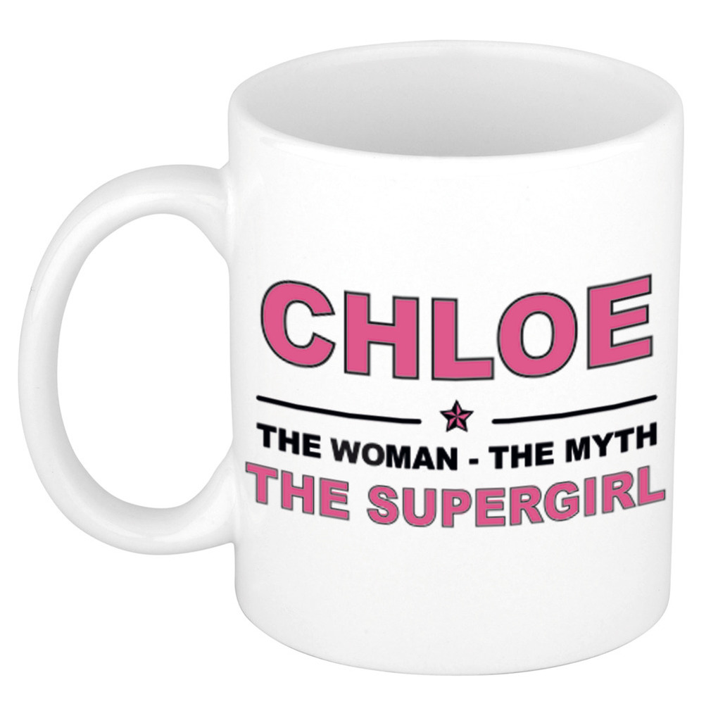Naam cadeau mok- beker Chloe The woman, The myth the supergirl 300 ml