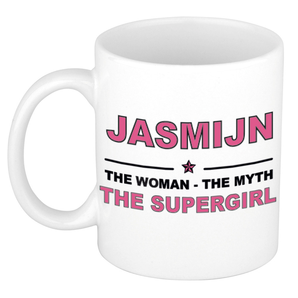 Naam cadeau mok- beker Jasmijn The woman, The myth the supergirl 300 ml