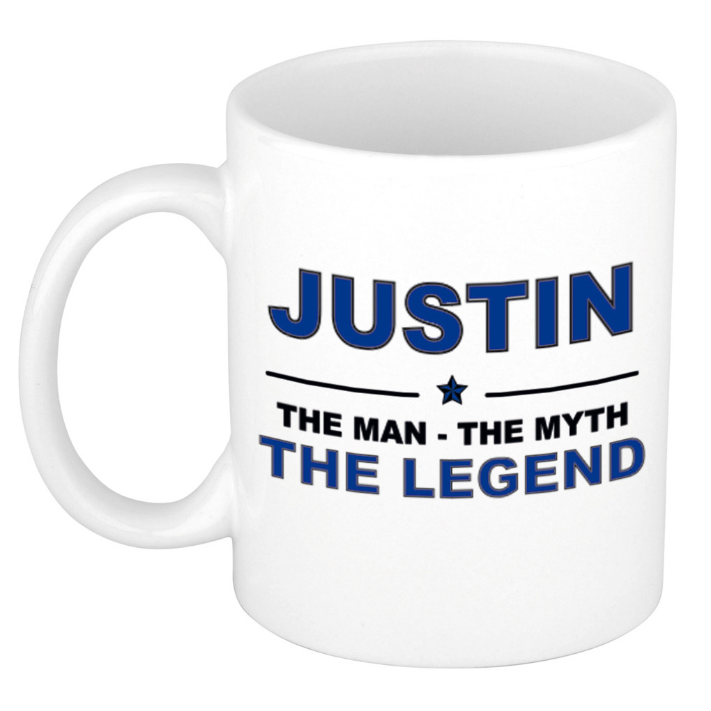 Naam cadeau mok- beker Justin The man, The myth the legend 300 ml