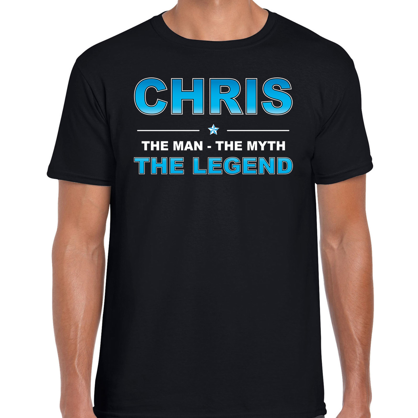 Naam Chris The man, The myth the legend shirt zwart cadeau shirt