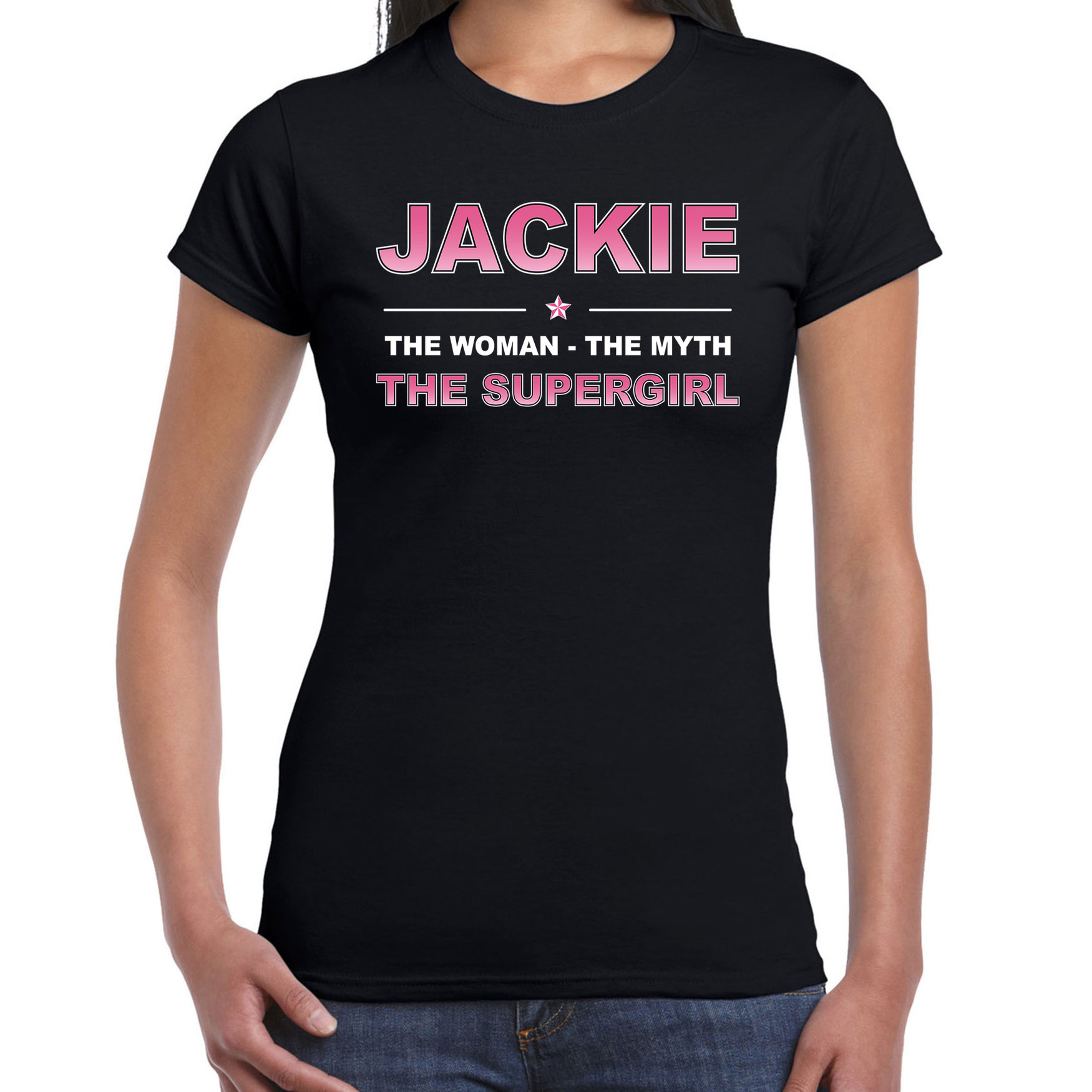 Naam Jackie The women, The myth the supergirl shirt zwart cadeau shirt