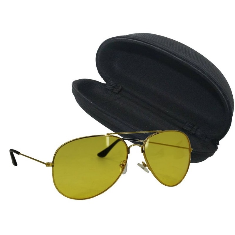 Nachtzichtbril pilotenmodel goud met zwarte brillenkoker