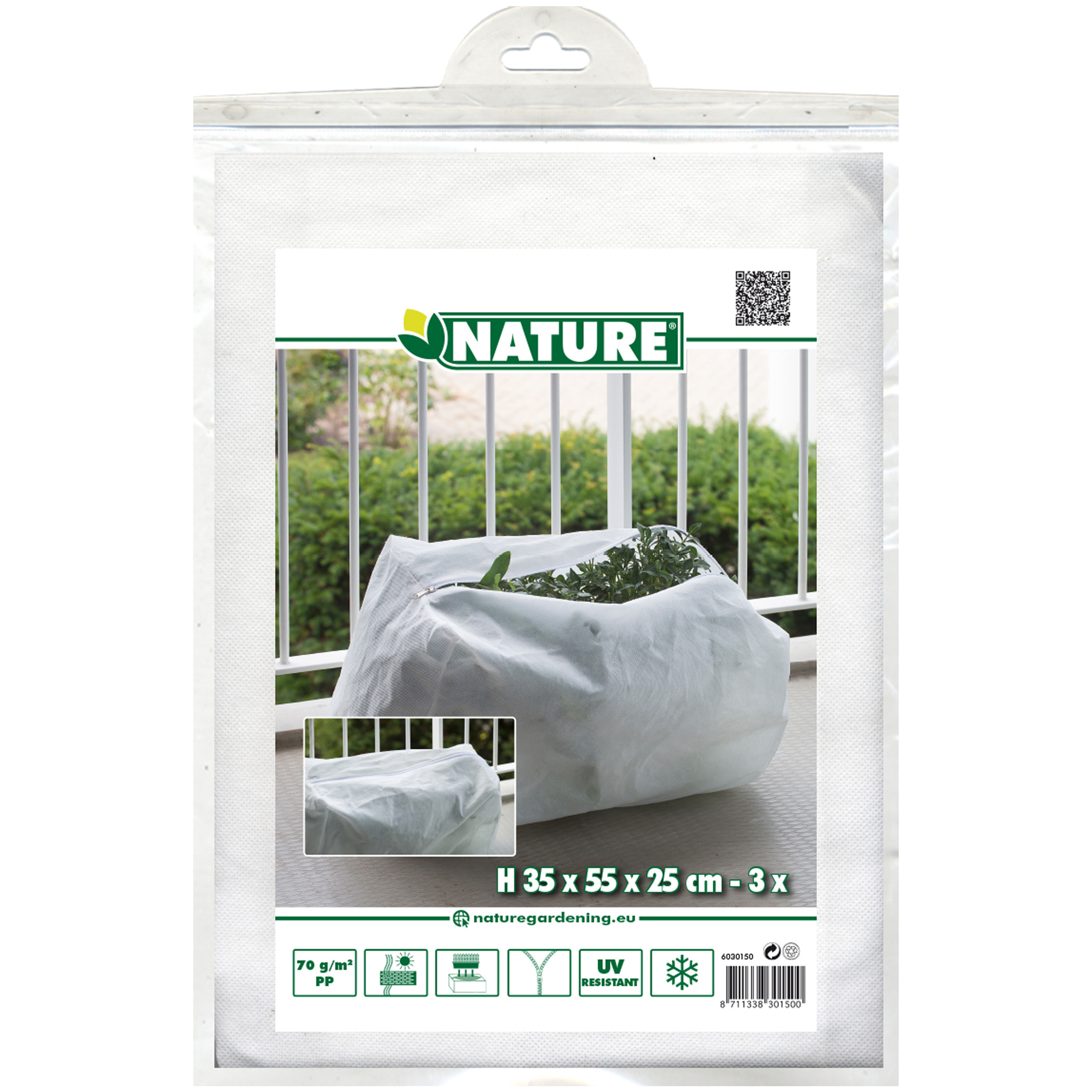 Nature plantenhoes 3x stuks balkonbak 35 x 55 x 25 wit anti-vorst planten beschermhoes