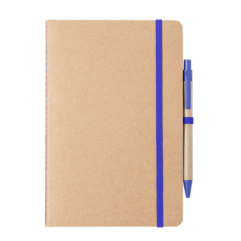 Natuurlijn schriftje-notitieboekje karton-blauw met elastiek A5 formaat