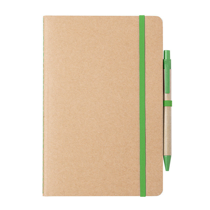 Natuurlijn schriftje-notitieboekje karton-groen met elastiek A5 formaat