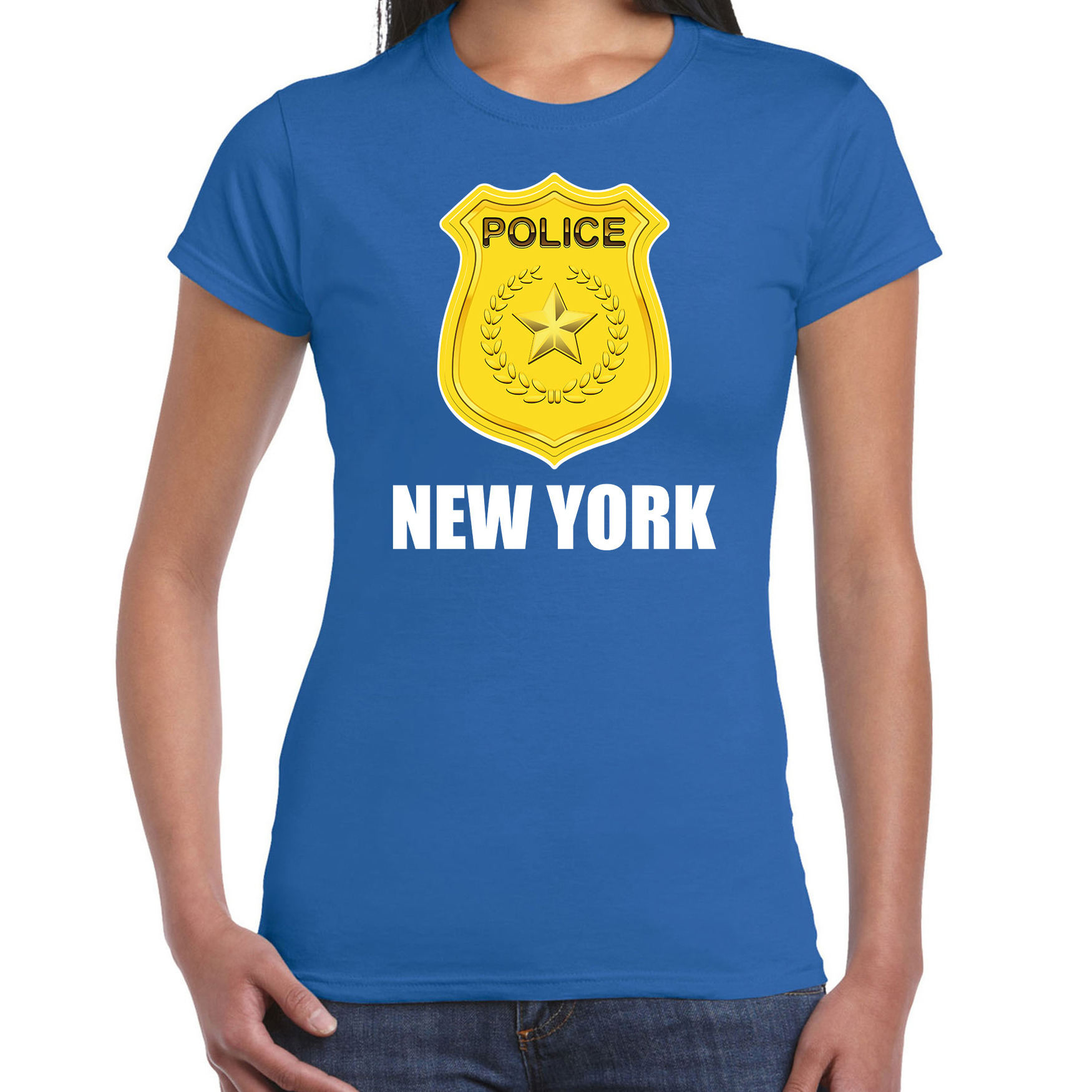New York politie-police embleem t-shirt blauw voor dames