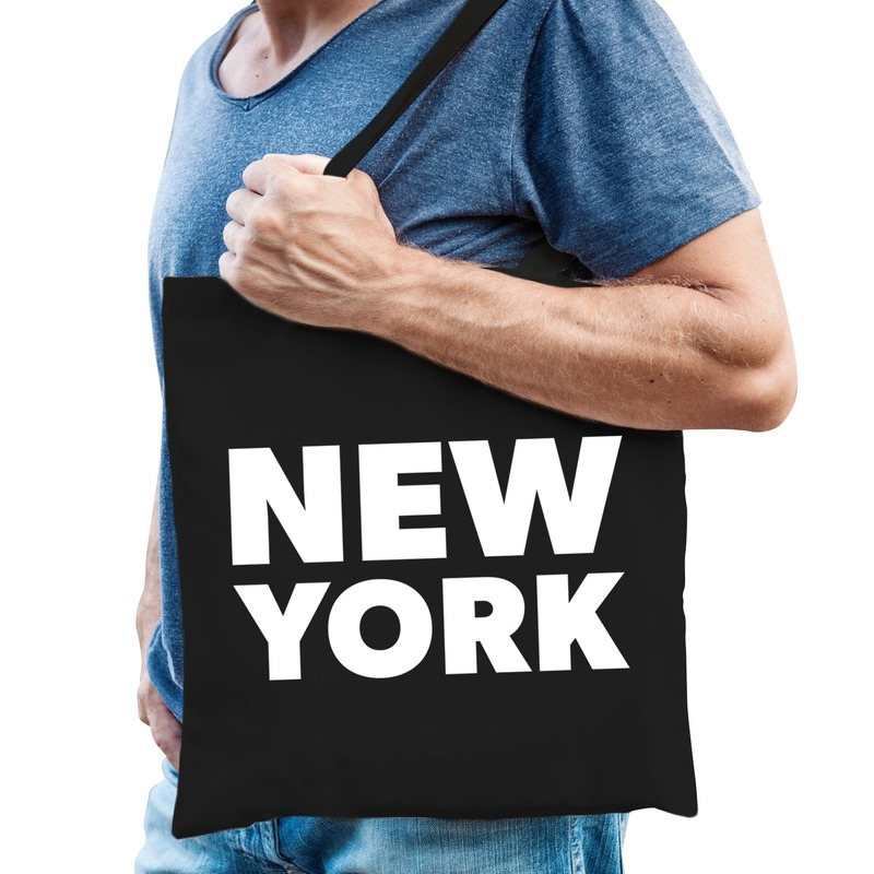 New York schoudertas zwart katoen