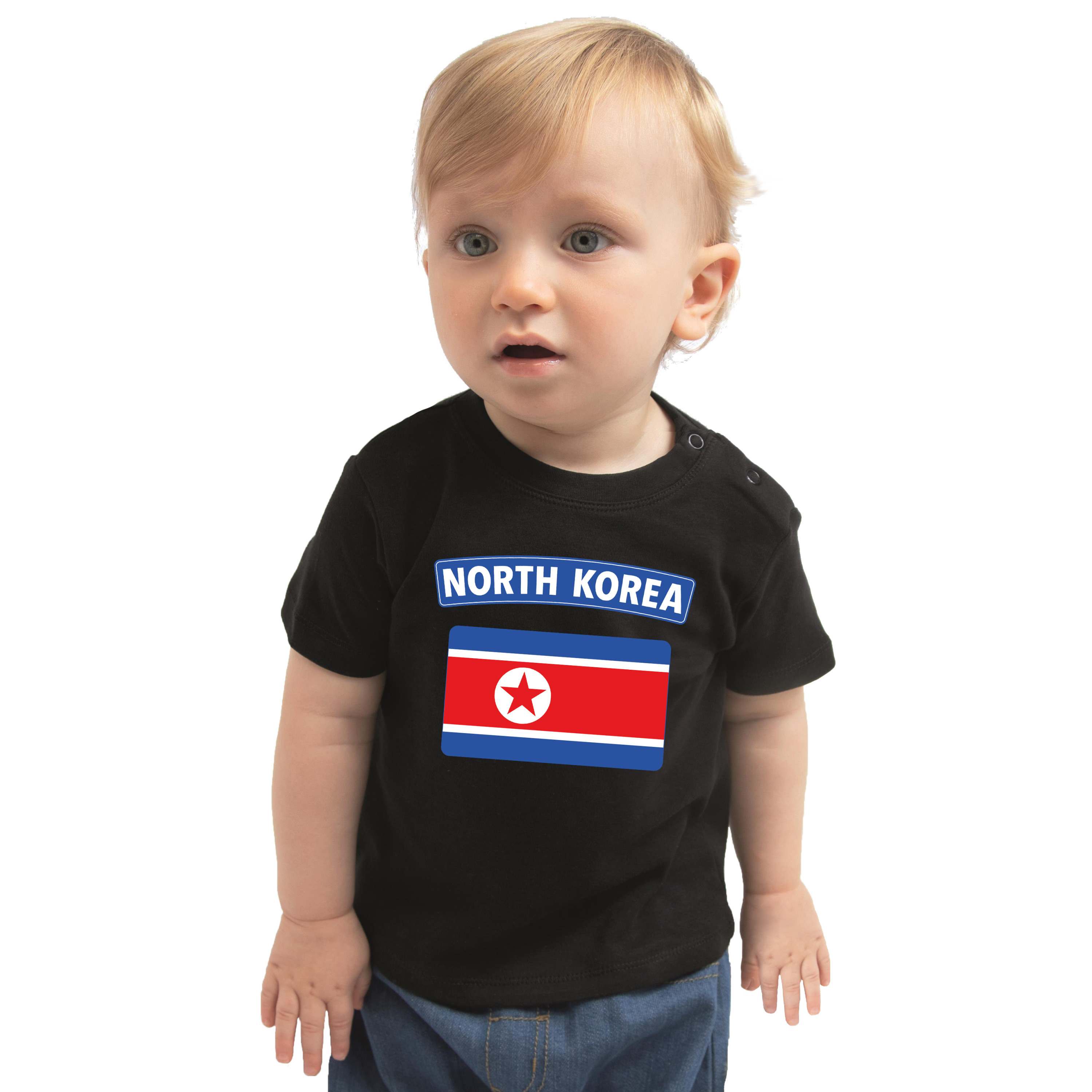 North-Korea-Noord-Korea landen shirtje met vlag zwart voor babys